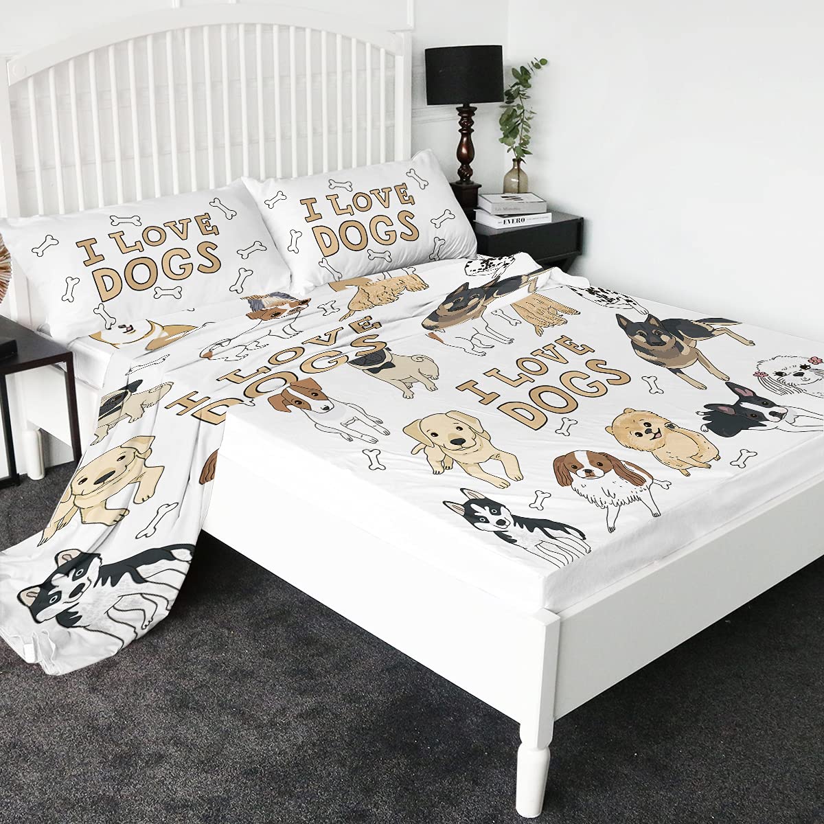 Premium Microfiber Dog Lover Bedding Set - Luxury Puppy Print Sheets for King Size Beds | Soft Pet-Themed Bedroom Decor for Dog Owners & Animal Lovers