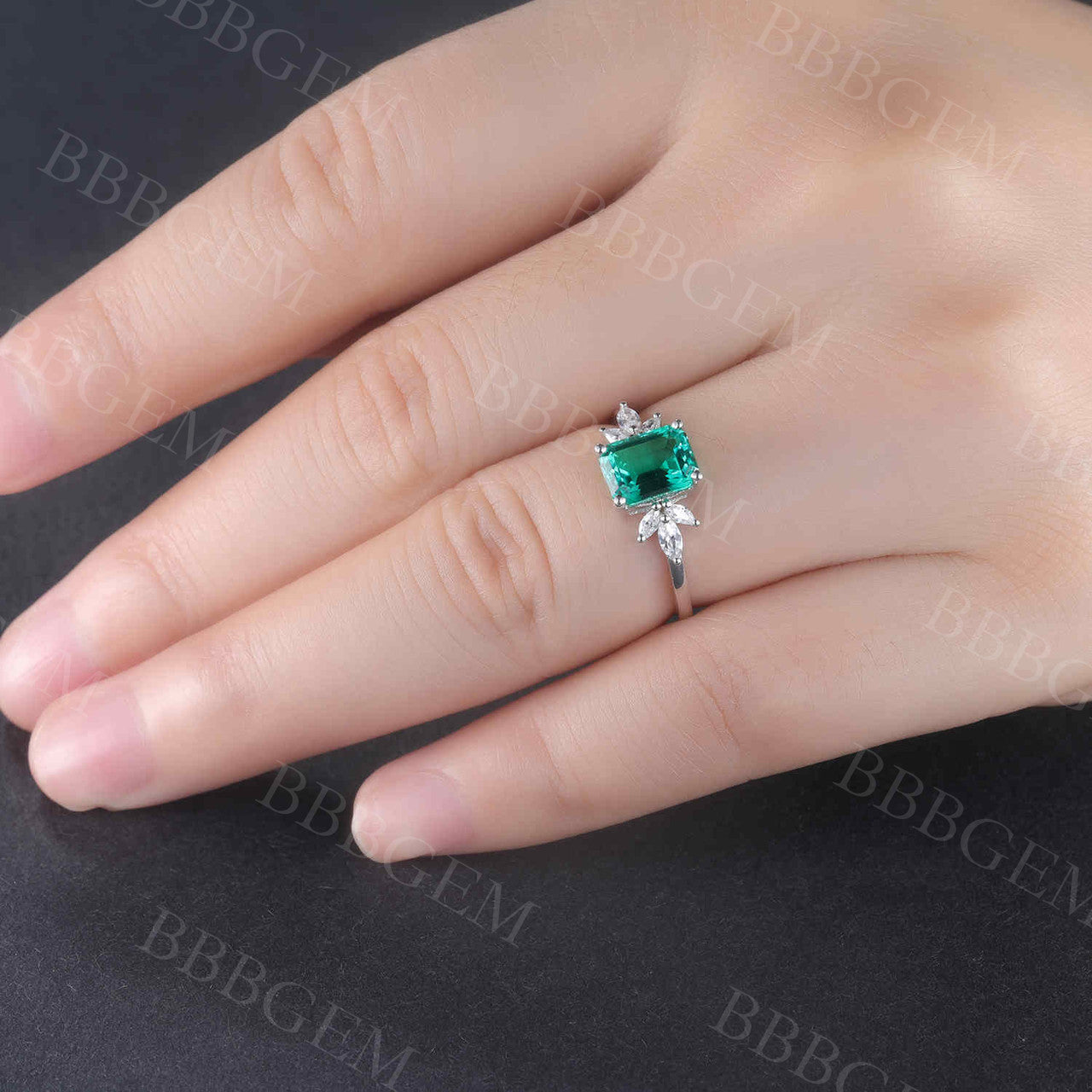 14K White Gold Emerald Cut Emerald and Diamond Ring for Women - Wedding, Engagement, Promise Ring - Perfect for Proposals, Anniversaries & Special Occasions