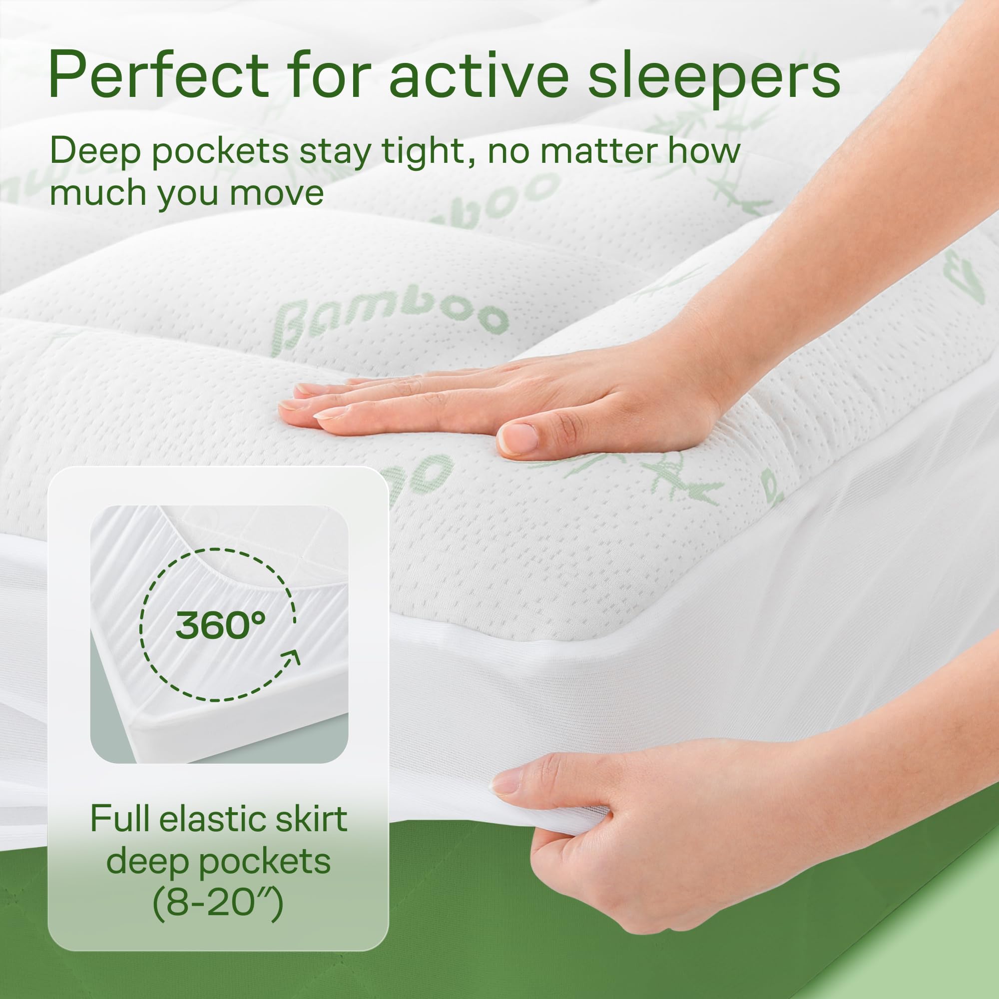 Ultra Soft Full XL Bamboo Viscose Mattress Topper - Cooling Pillow Top Pad for Back Pain Relief, Hot Sleepers & Temperature Regulation - Perfect for Bedroom, Guest Room & Dorm Use