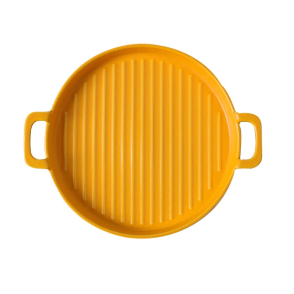 Abaodam Round Ceramic Baking Dish - 12 Inch Oven Safe Casserole Pan for Lasagna, Dinner & Appetizers - Porcelain Serving Platter with Handles - Perfect for Baking, Cooking & Entertaining - Yellow