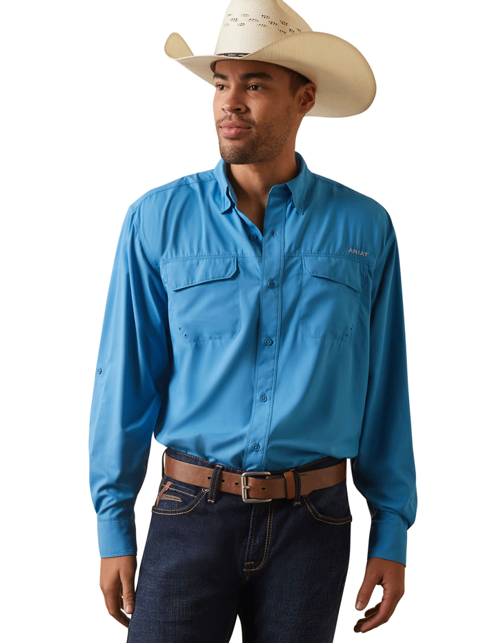 Ariat Men's VentTEK Outbound Classic Fit Long Sleeve Shirt - Breathable Work Shirt for Outdoor Activities, Hiking & Casual Wear (Cendre Blue)