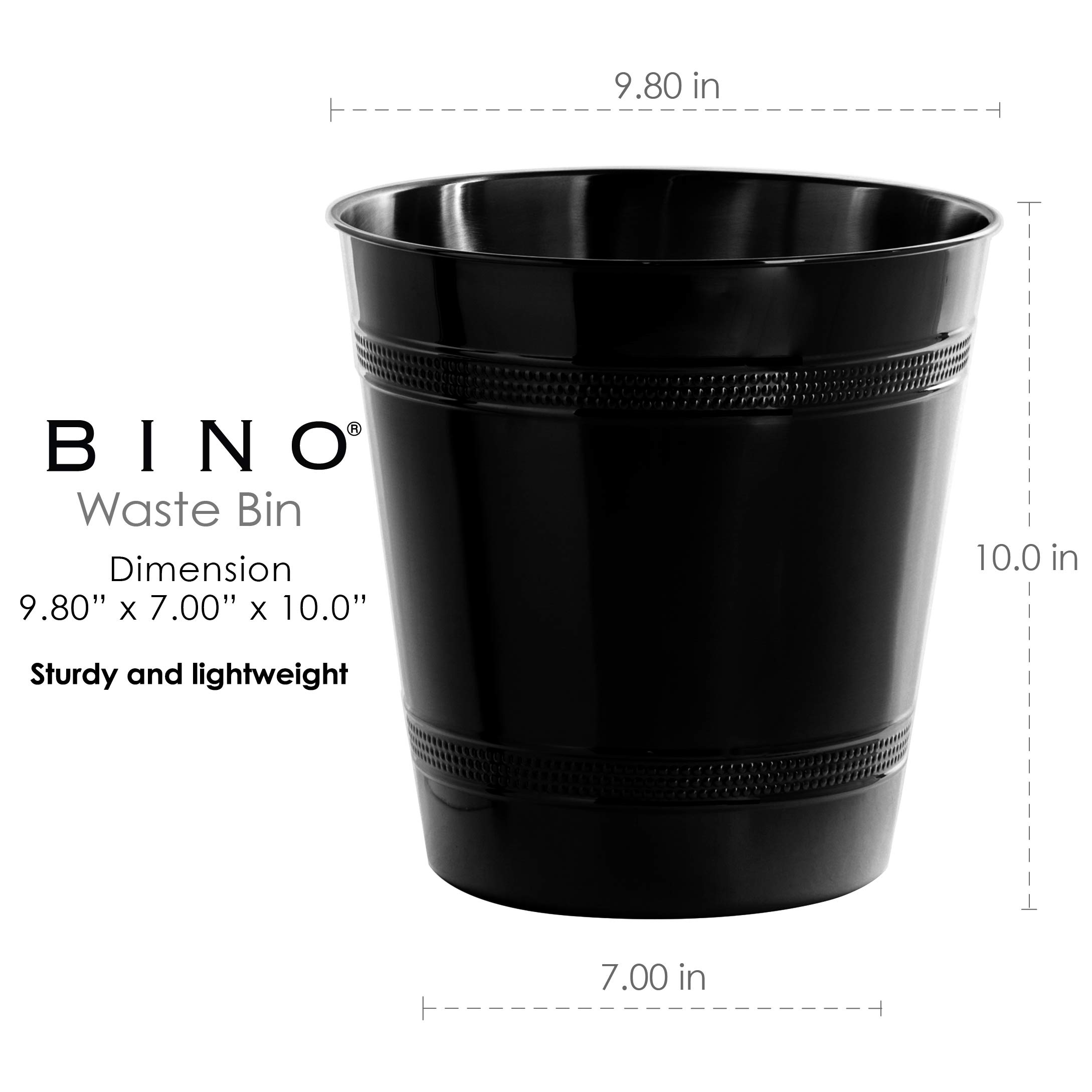 BINO 3.5 Gallon Metal Waste Basket Trash Can - Matte Black Hammered Stripe Design for Home, Office, Bathroom, Kitchen & Dorm - Perfect for Bedroom, Desk & Small Spaces - Durable Home Essentials for Waste Disposal & Organization