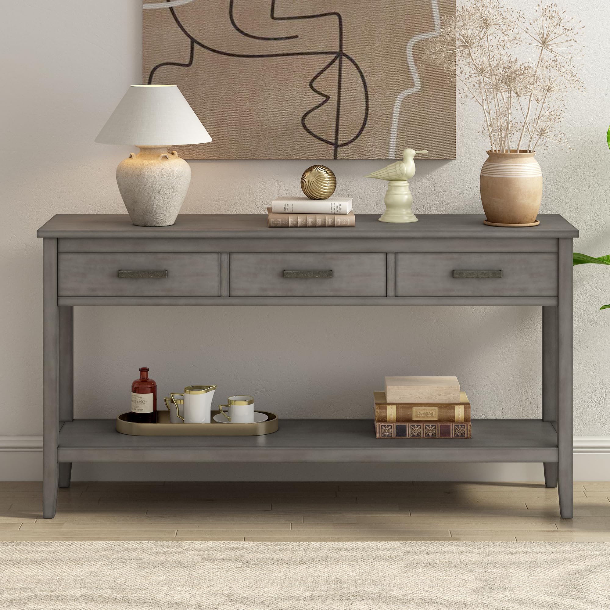Modern Gray 3-Drawer Console Table with Shelf - Entryway Sofa Table for Hallway, Living Room, Foyer & Corridor - Perfect for Home Decor & Small Space Organization