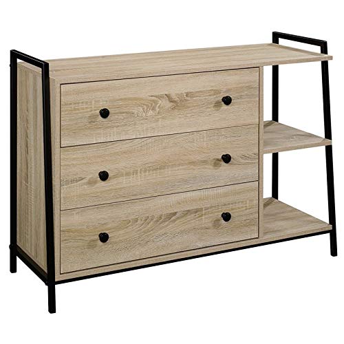 Pemberly Row 3-Drawer Wood and Metal Bedroom Dresser in Charter Oak - Stylish Storage Solution for Bedroom, Closet & Nursery Organization