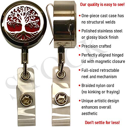 Premium Stainless Steel Essential Oil Diffuser Necklace - Custom Aromatherapy Jewelry with Elegant Locket Design, Retractable Belt Clip & ID Badge Holder (ST Lotus) | Perfect for Stress Relief, Yoga, Meditation & Office Wear