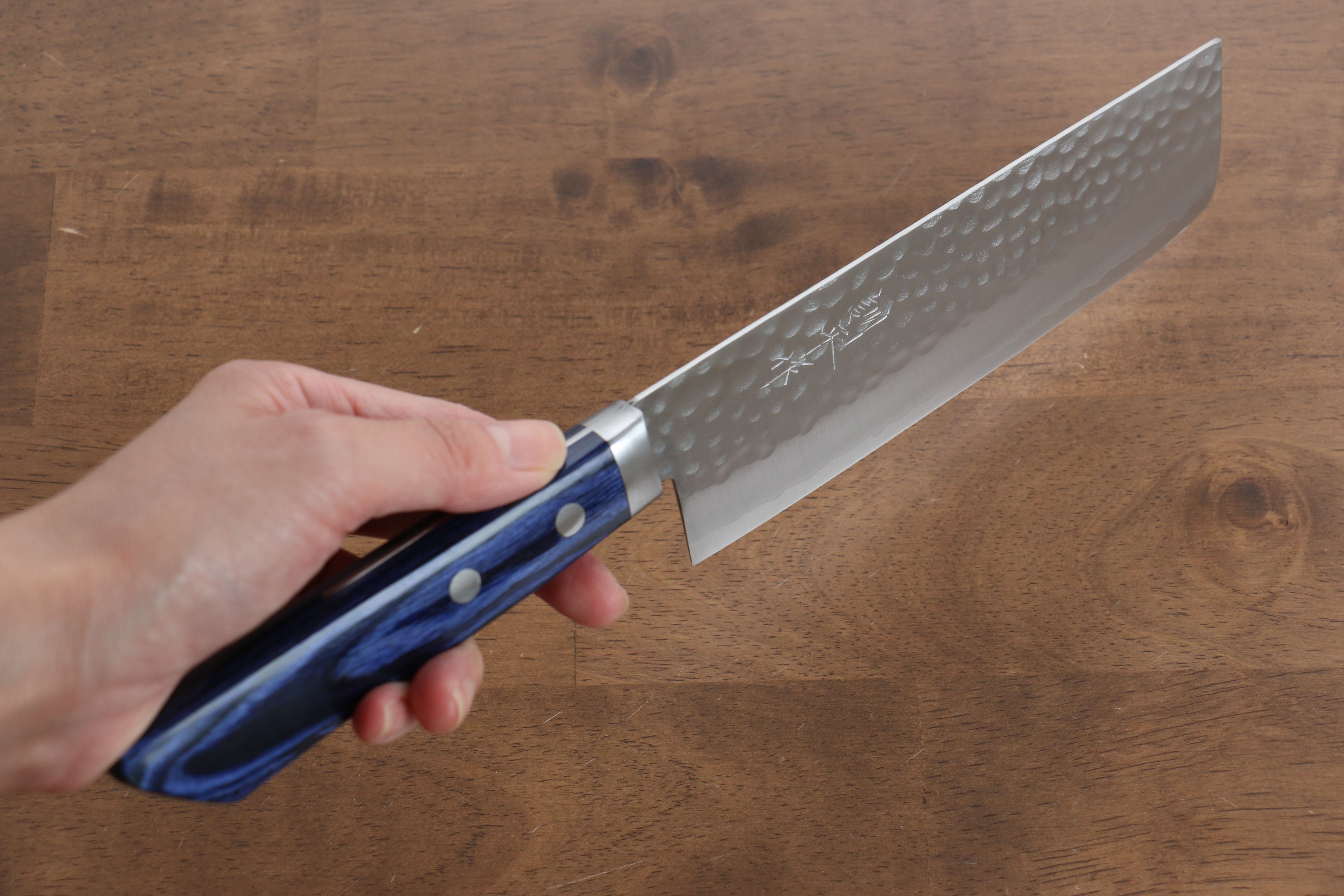 Premium Kunihira VG1 Hammered Usuba Knife 165mm - Japanese Blue Pakka Wood Handle - Professional Chef Knife for Sushi, Vegetables & Precision Cutting