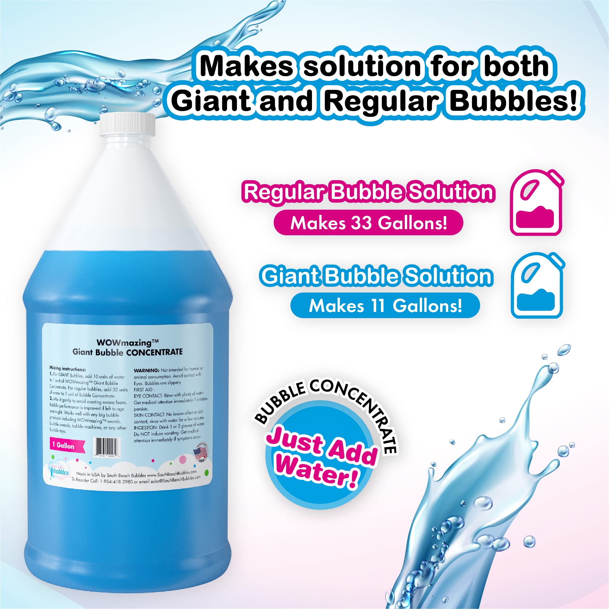 WOWMAZING Big Bubble Concentrate Solution - Makes Up to 33 Gallons of Giant Bubbles (Just Add Water) - Premium Bubble Liquid for Kids & Outdoor Play - Made in USA - Perfect for Birthday Parties, Backyard Fun & Summer Activities