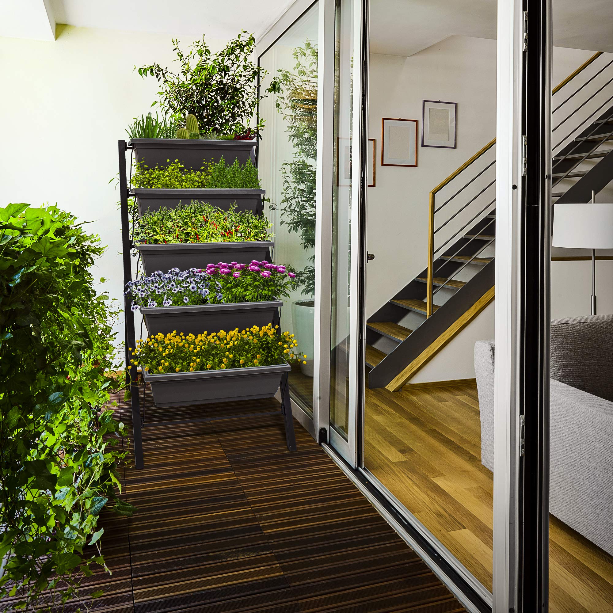 5-Tier 4Ft Vertical Raised Garden Bed - Food Safe Planter Box for Herbs, Vegetables & Flowers | Indoor & Outdoor Gardening Solution for Patio, Balcony, Greenhouse & Backyard