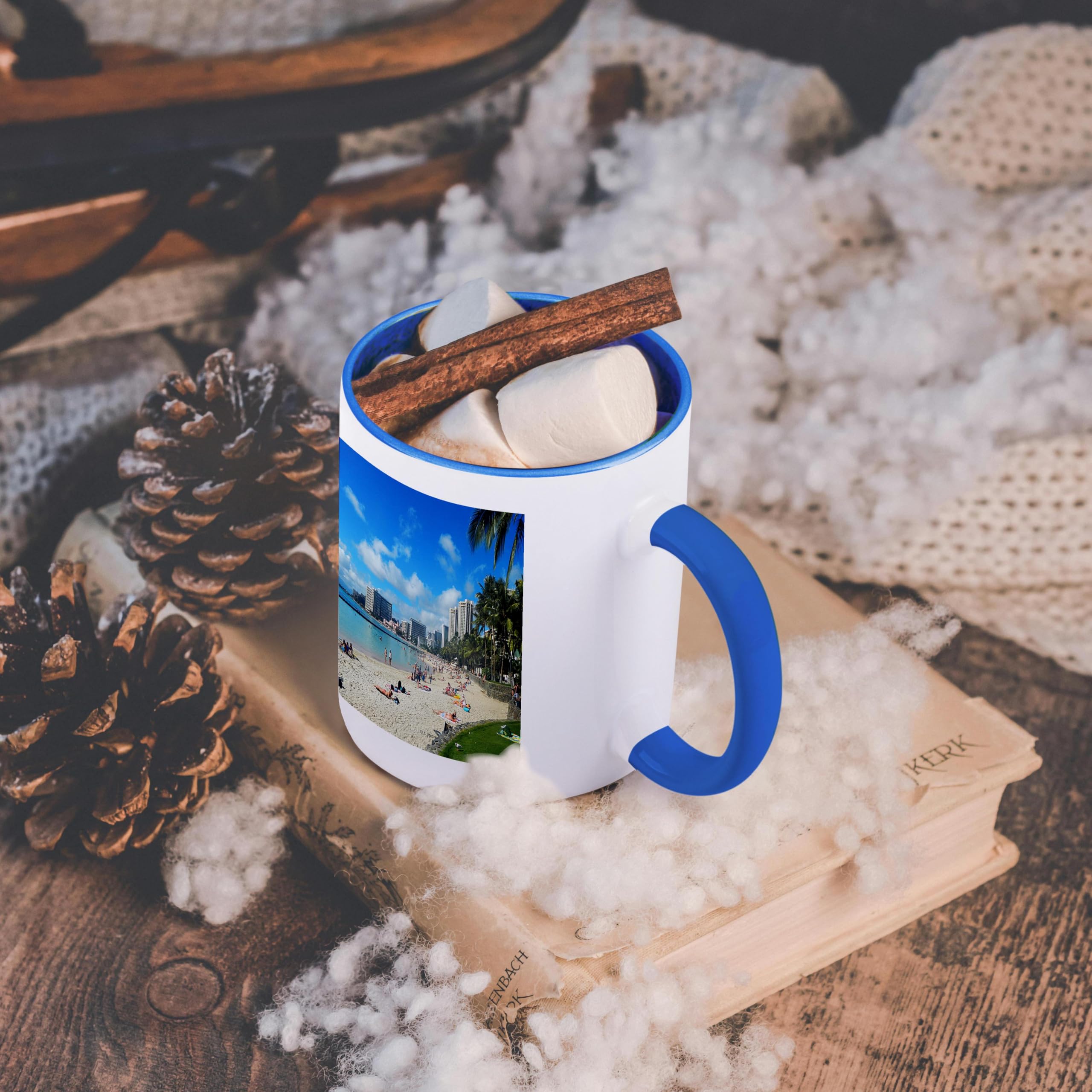3D Rose 11oz Coffee Mug - Waikiki Beach & Honolulu Skyscrapers Hawaii Travel Design - Funny Novelty Gift Cup for Coffee Lovers - Perfect for Home, Office & Vacation Souvenirs