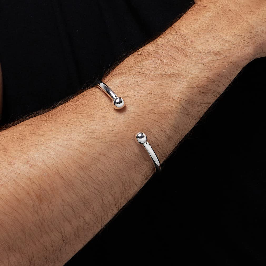 TreasureBay 925 Sterling Silver Torque Bangle Bracelet for Men - Solid Plain Silver Cuff Bracelet - Perfect for Gifts, Weddings & Everyday Wear