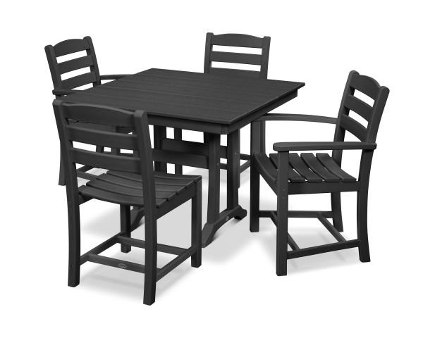 Polywood Black La Casa Cafe 5-Piece Farmhouse Trestle Dining Set - Outdoor Patio Furniture for Backyard, Garden & Poolside Entertaining