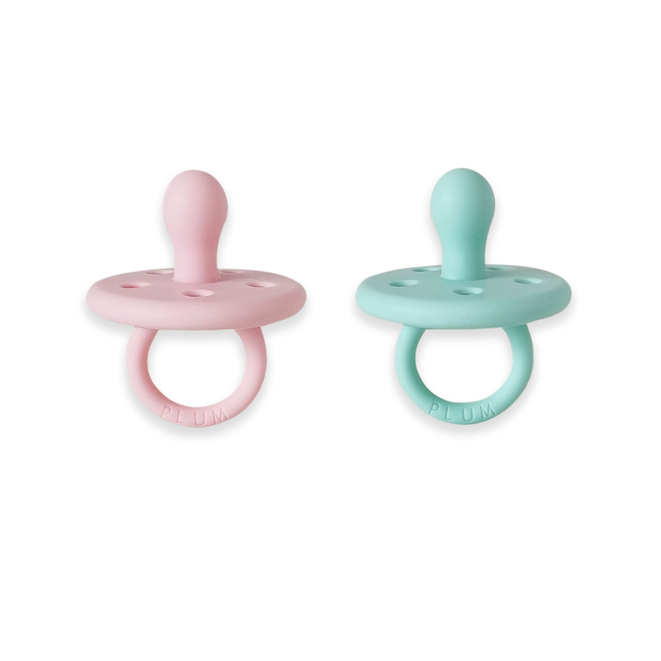 PLUM 2-Pack Silicone Baby Soothers - Strawberry & Mint Flavored for Teething Relief | BPA-Free Pacifiers for Infants & Toddlers | Perfect for Daycare, Travel & Soothing Fussy Babies