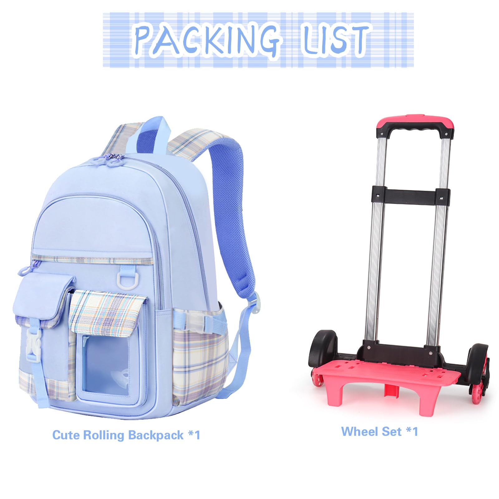 Cute Rolling Backpack for Girls - Wheeled School Backpack with Handle for Kids & Teens | Perfect for Travel, School, and Daily Use