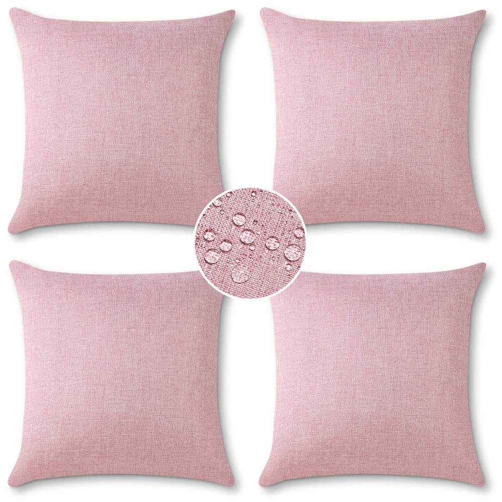 OTOSTAR Waterproof Outdoor Throw Pillow Covers 18x18 Inch - Pack of 4 Decorative Square Cushion Covers for Patio, Garden, Sofa, Balcony & Tent - Weather-Resistant Home Decor (Pink) | Perfect for Outdoor Furniture, Camping & Backyard Relaxation