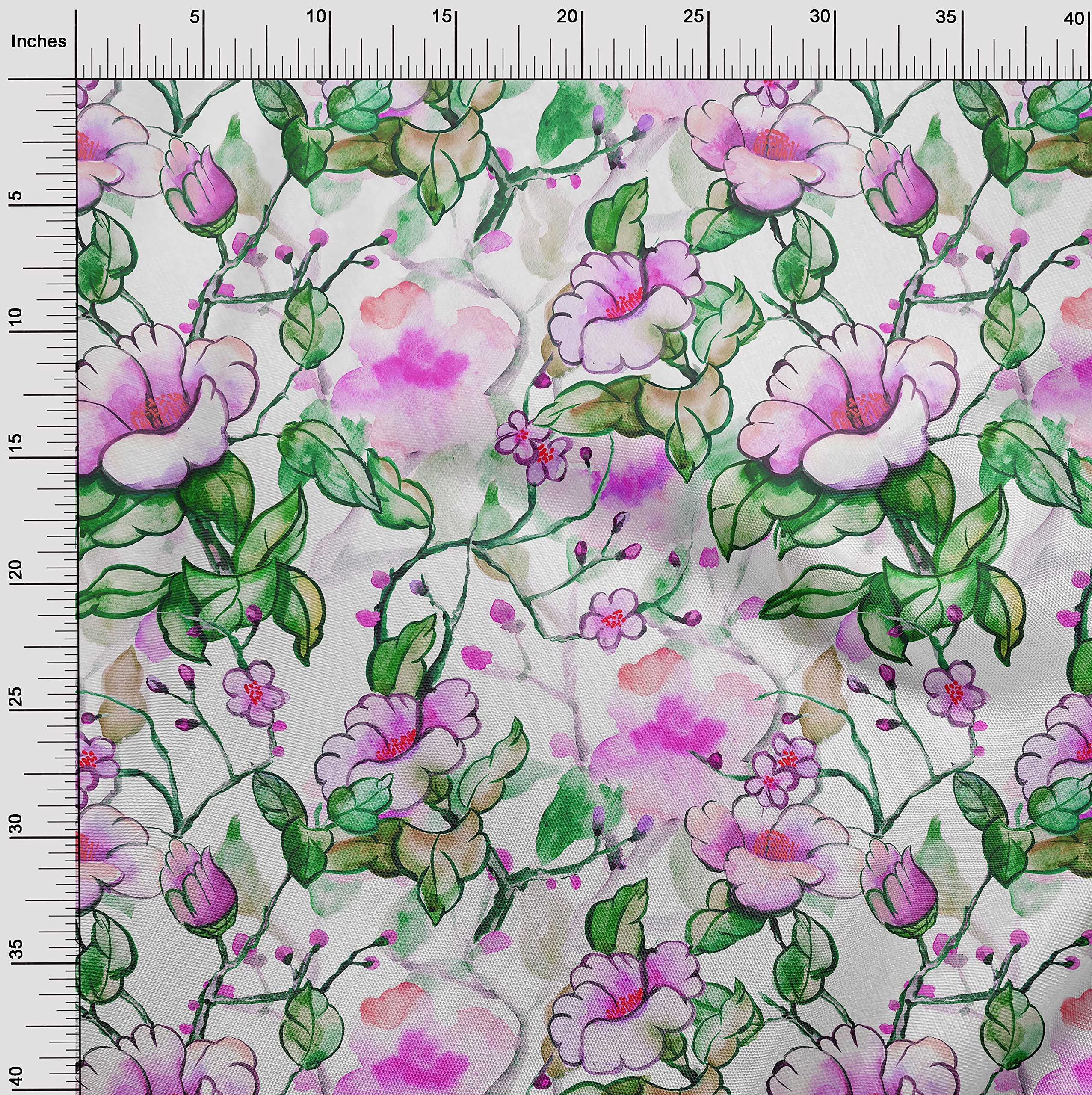 oneOone Cotton Poplin Twill Fuchsia Pink Floral Print Fabric by The Yard - 56 Inch Wide Dress Material for Summer Dresses, Skirts & DIY Sewing Projects