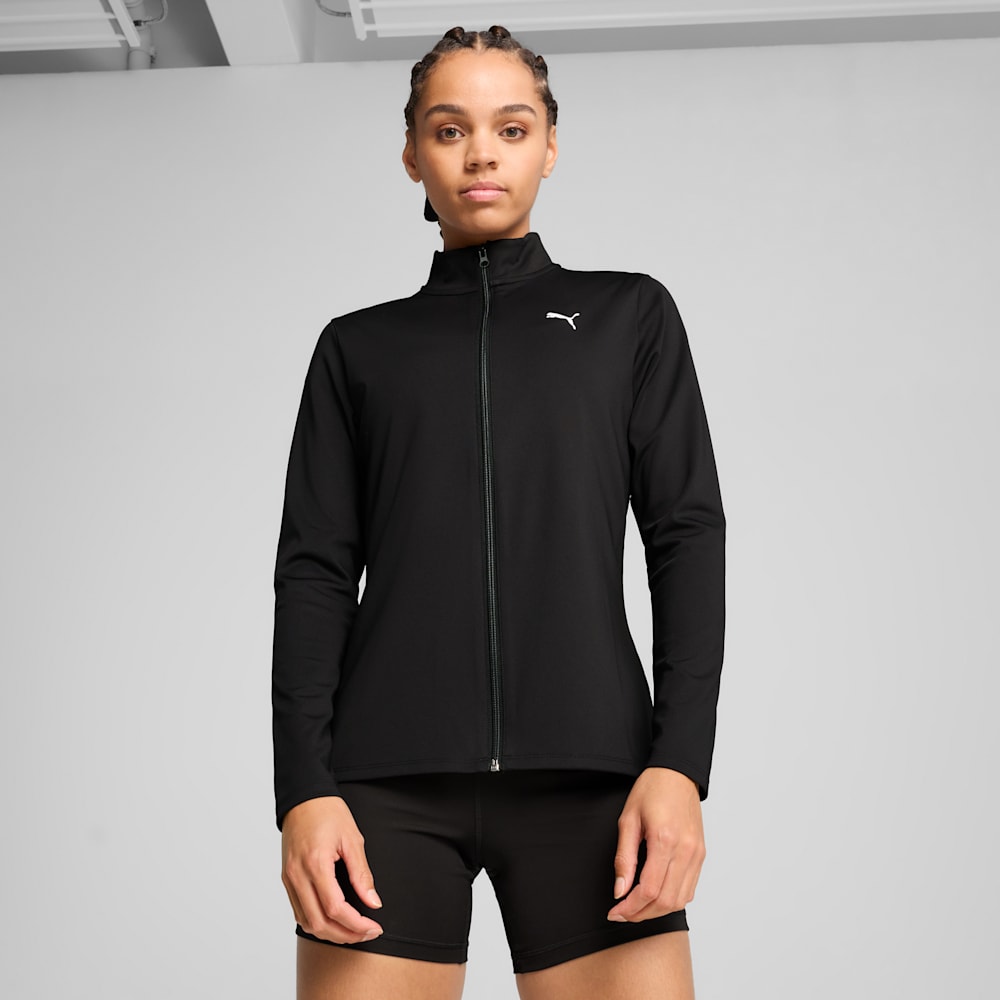 PUMA Women's Strong Full Zip Black Jacket - Lightweight Hooded Windbreaker for Running, Hiking & Outdoor Activities
