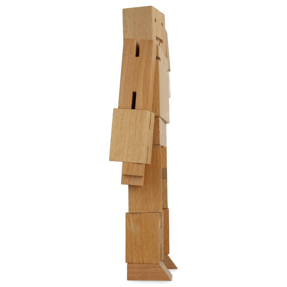 Cubebot Medium Natural Wooden Puzzle Toy - Fun & Educational Brain Teaser for Kids & Adults - Perfect for Home, Office, and Travel Entertainment