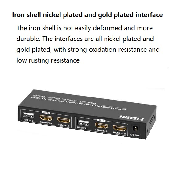 2 in 1 Out 4K 60Hz HDMI KVM Switch - Dual Monitor HDMI Selector Box with 2 USB Data Cables | Supports Windows, Mac, Linux | Perfect for Home Office, Gaming & Multi-Device Workstations