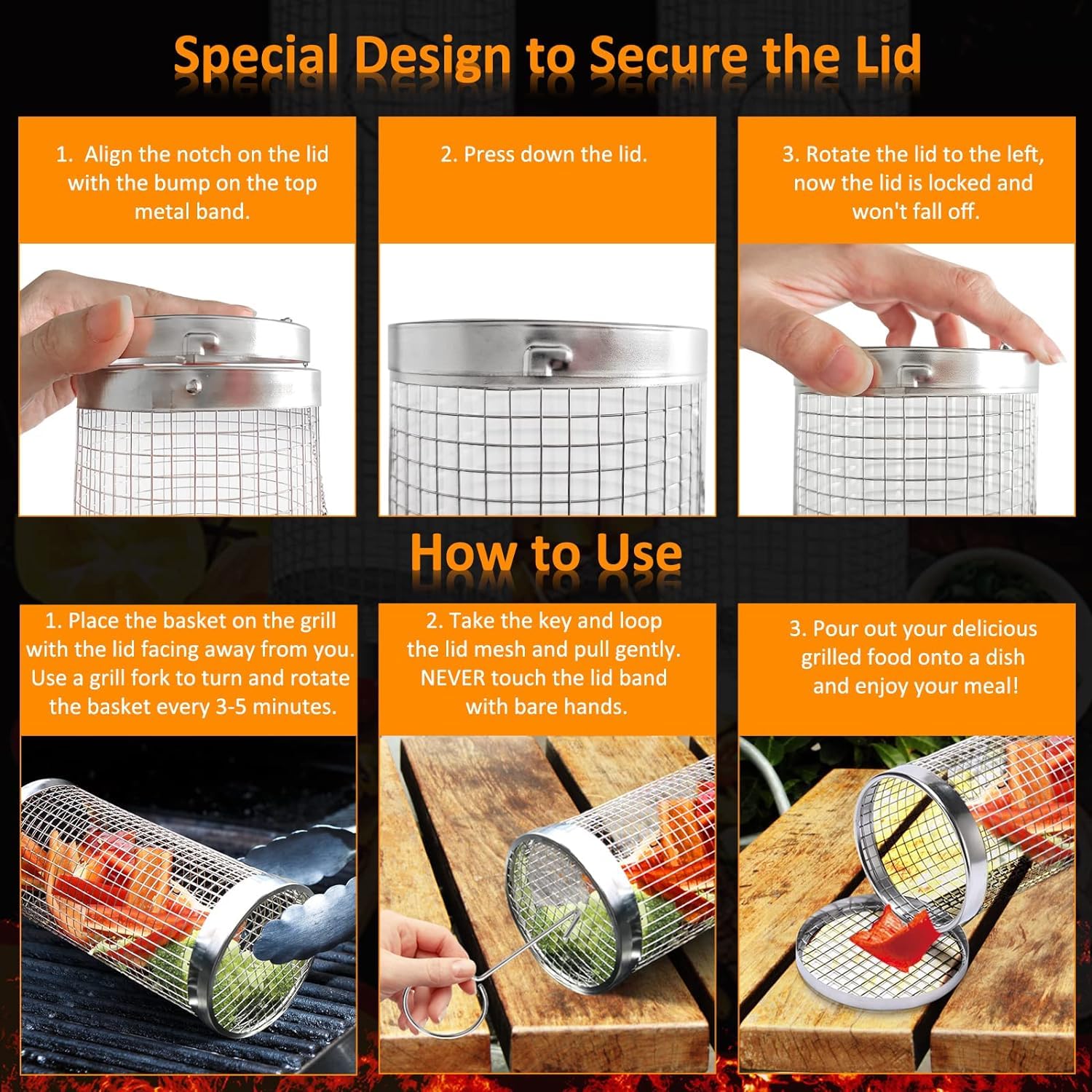 Premium Stainless Steel Grill Basket Set of 2 - Heavy Duty Rectangular BBQ Grill Accessories for Fish, Shrimp, Meat & Vegetables - Dishwasher & Oven Safe - Perfect for Backyard BBQs, Camping Trips & Outdoor Cooking