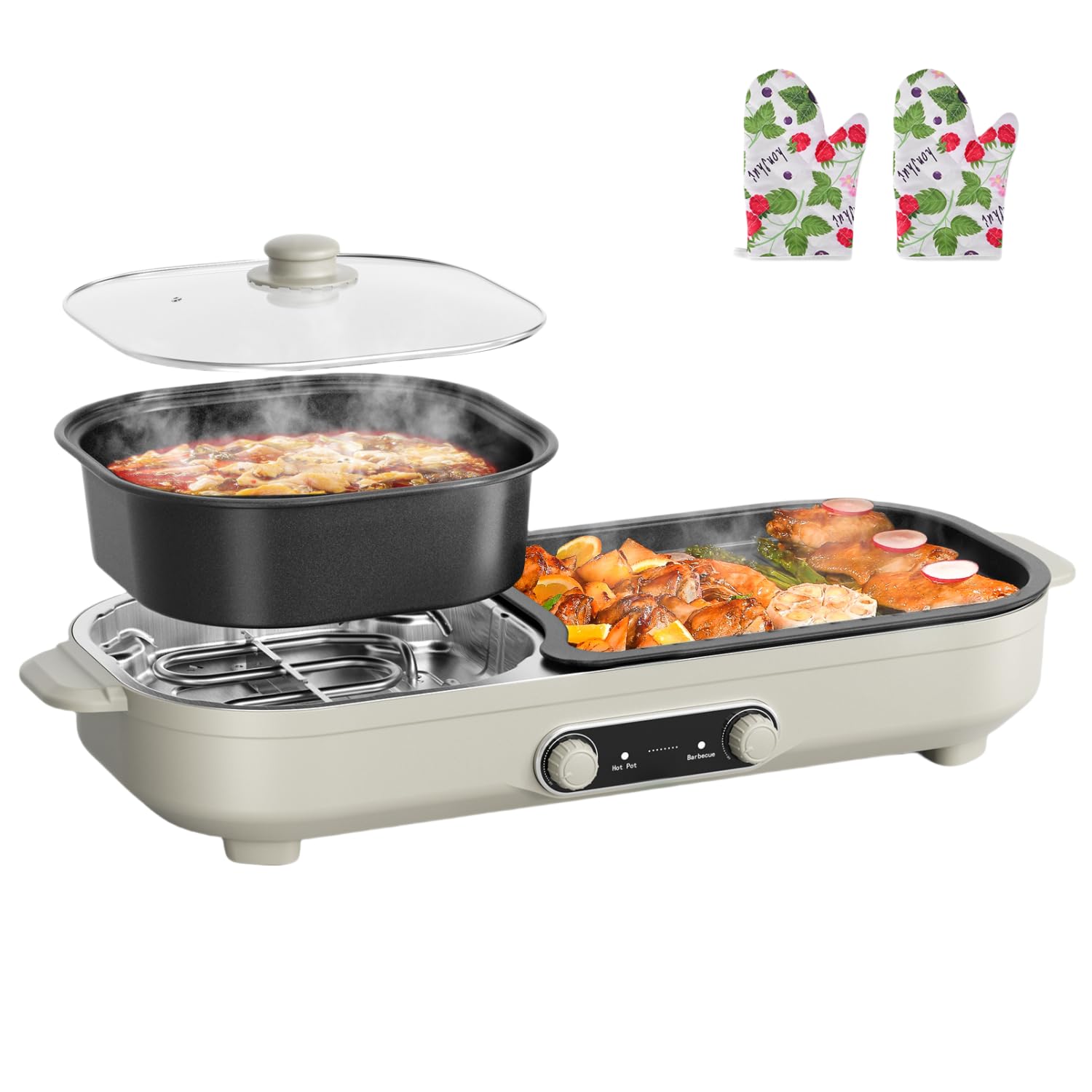 Electric Hot Pot with Grill - Korean BBQ & Shabu Shabu Pot for Indoor Use, Non-Stick Removable Hotpot & KBBQ Grill with Adjustable Temperature - Perfect for Family Gatherings, Dinner Parties & Asian Cuisine Cooking at Home