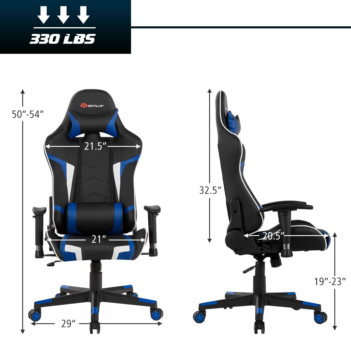 Goplus Ergonomic Gaming Chair - High Back PU Leather Office Chair with Adjustable Arms, Headrest & Massage Function for Computer, Racing & Executive Use - Perfect for Home Office, Gaming Setup & Workstation