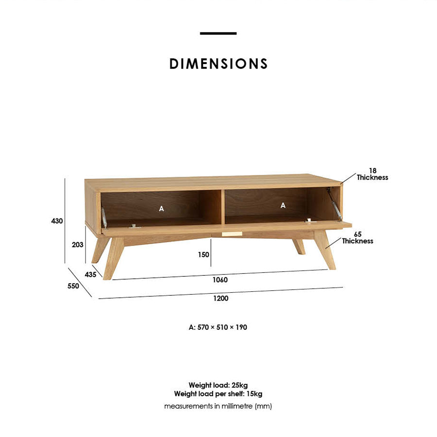 LOFTUS 120cm Oak Entertainment TV Stand - Modern TV Console for Living Room, Bedroom & Home Theater