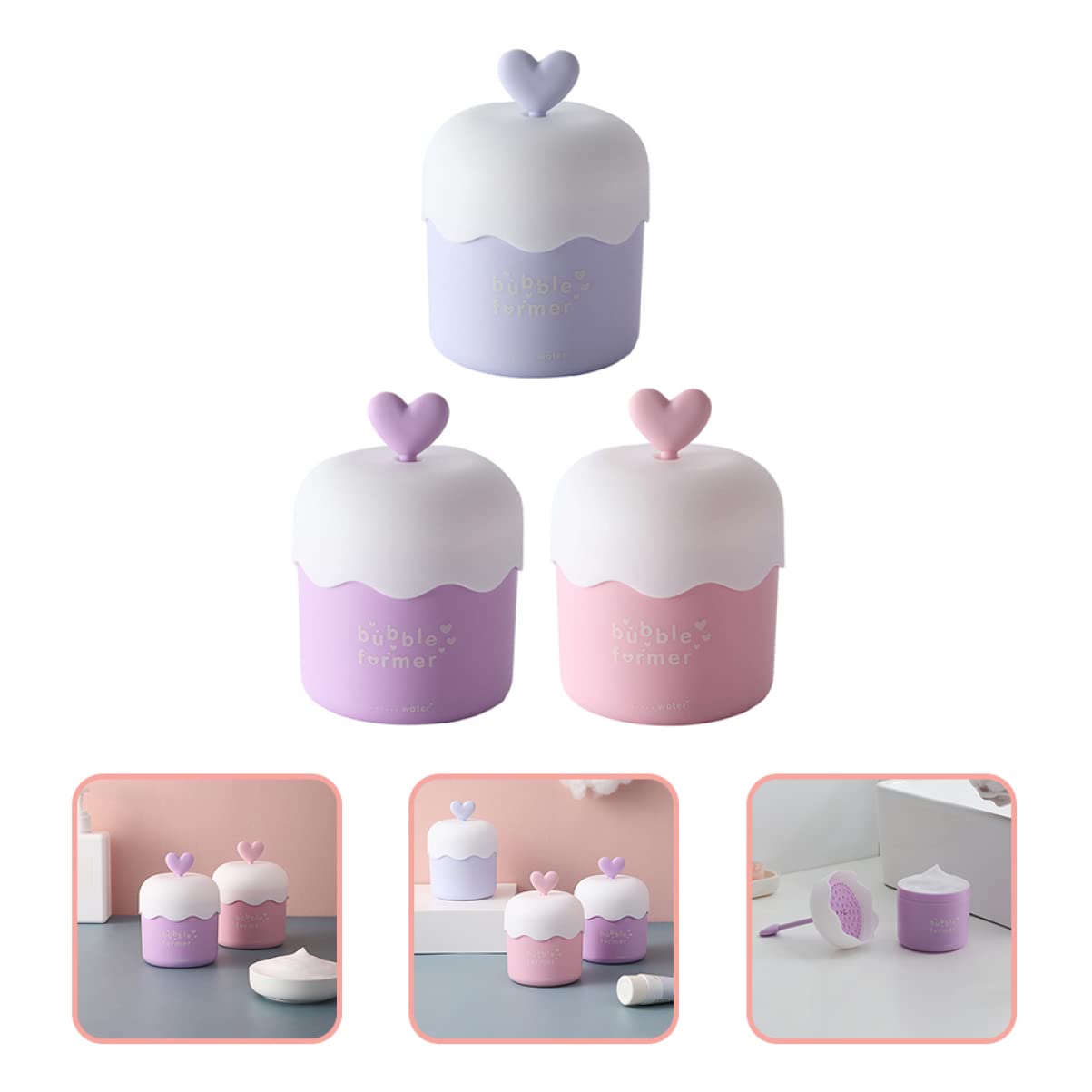 LALAFINA 3-Piece Push Beauty Bubble Maker Set - Facial Foam Cup, Face Wash Foamer, Skincare Foam Cleaner & Milk Frother - Hand Pressure PP Foam Whip Maker for DIY Skincare & Coffee Foam