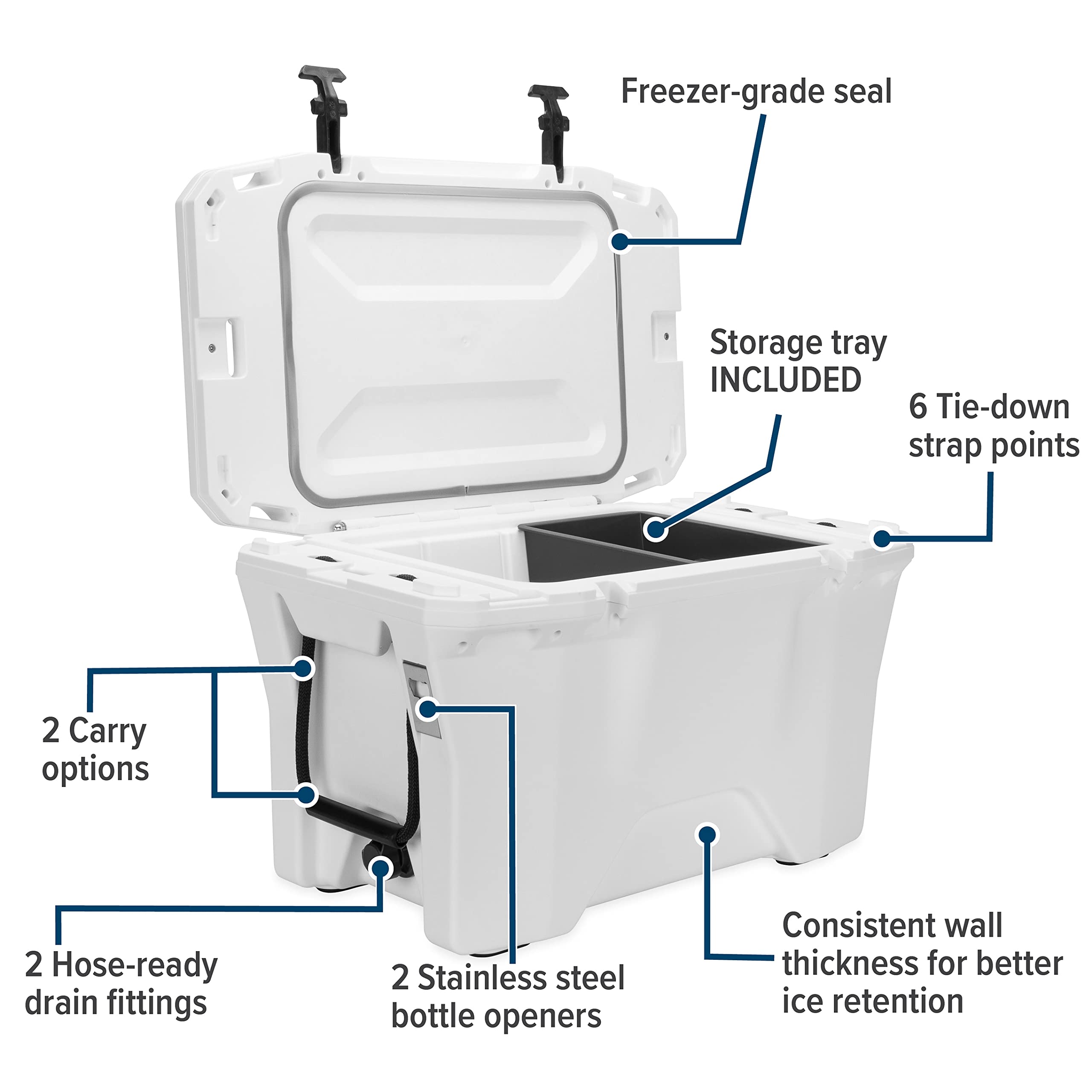 Camco Currituck 30-Quart Premium Cooler - 10 Days Ice Retention, Holds 28 Cans & 18 lbs Ice - Heavy Duty Insulated Cooler for Camping, Beach, Picnics & Outdoor Adventures (Snowscape, 51716)
