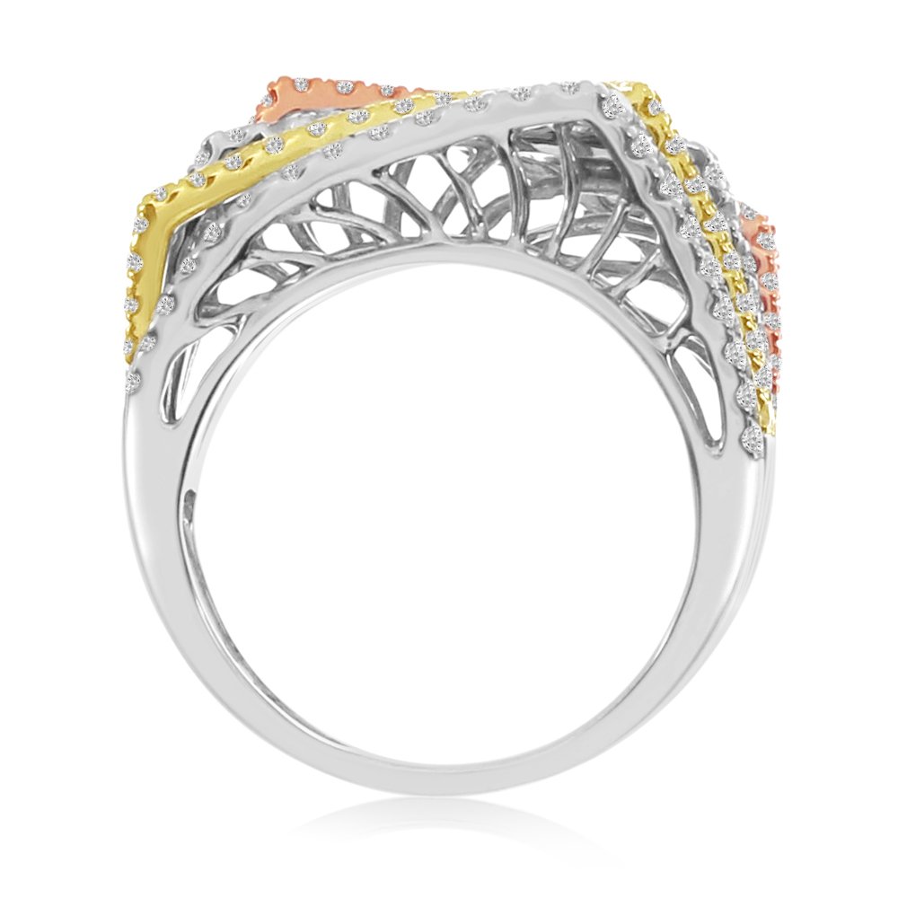 14K Multi Gold Diamond Ring for Women - Elegant Stackable Wedding Band, Anniversary Gift, Fine Jewelry for Everyday Wear & Special Occasions