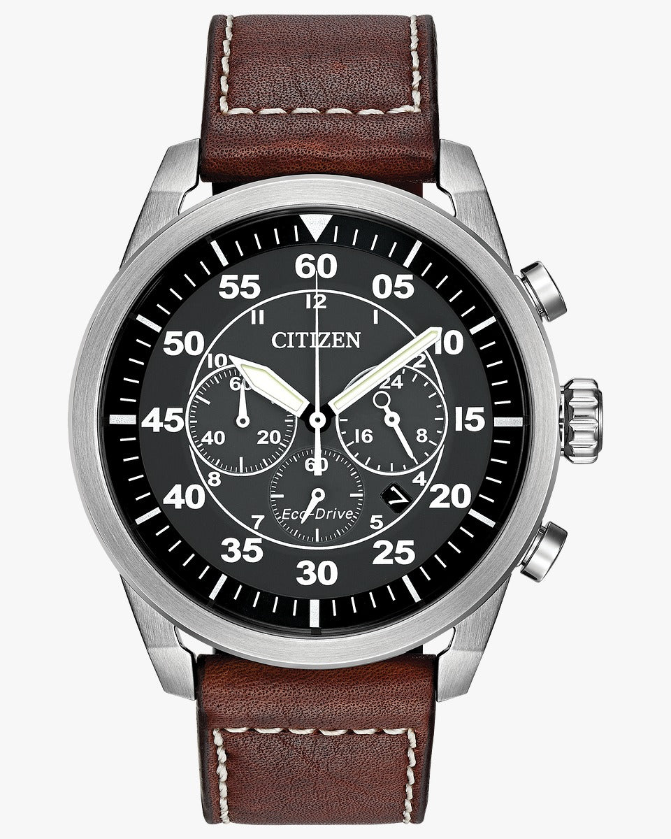 Citizen Men's AVION Stainless Steel Chronograph Watch - Waterproof, Date Display, Luminous Hands - Perfect for Business, Casual, and Outdoor Activities