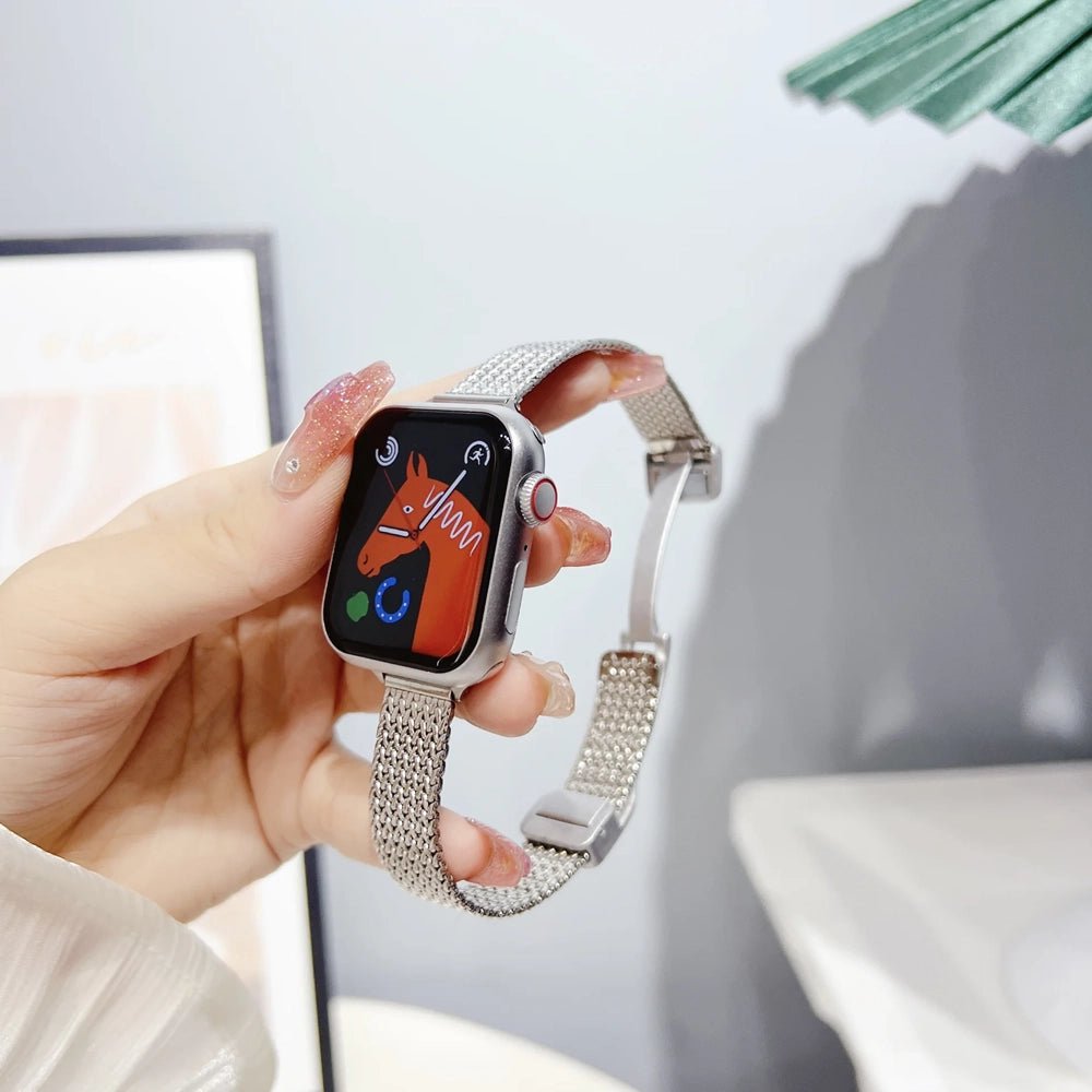 Slim Stainless Steel Apple Watch Band for Women - Elegant & Durable Replacement Strap - Perfect for Workouts, Office & Everyday Wear
