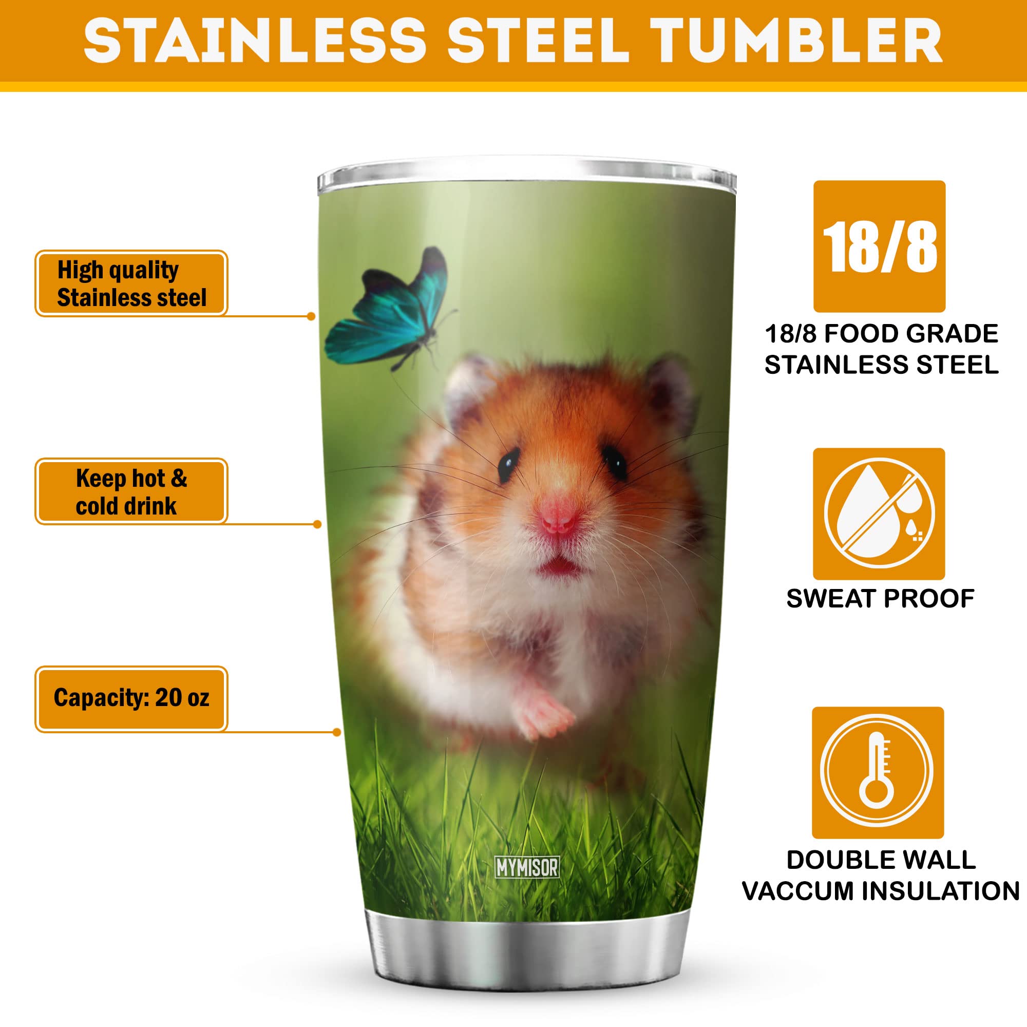 20oz Cute Hamster Stainless Steel Vacuum Insulated Tumbler - Perfect Gift for Hamster Lovers, Butterfly Rodent Design, Ideal for Coffee, Tea & Cold Drinks at Home, Office or Travel