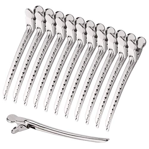 12PCS Professional Hair Clips for Styling & Sectioning - Non-Slip Duck Teeth Design Hair Accessories Set with Comb for Women (Metallic) - Perfect for Salon, Home Haircuts & DIY Styling