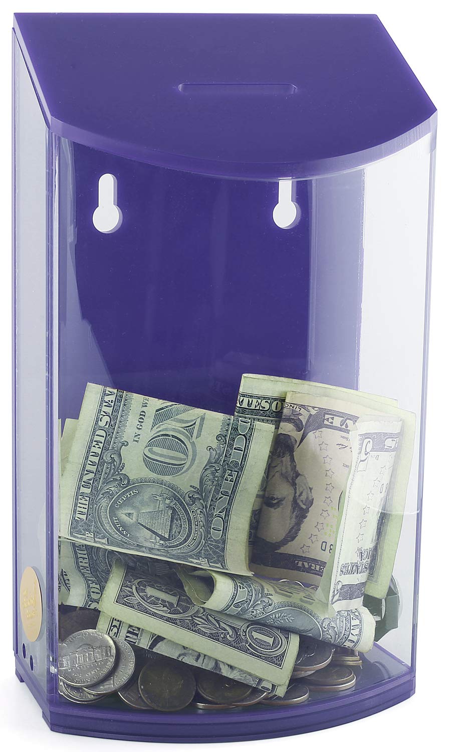 Acrylic Donation Box with Rounded Design - Charity Collection Box for Tips & Tzedakah - Clear Blue Transparent Money Container for Synagogues, Restaurants & Retail Stores