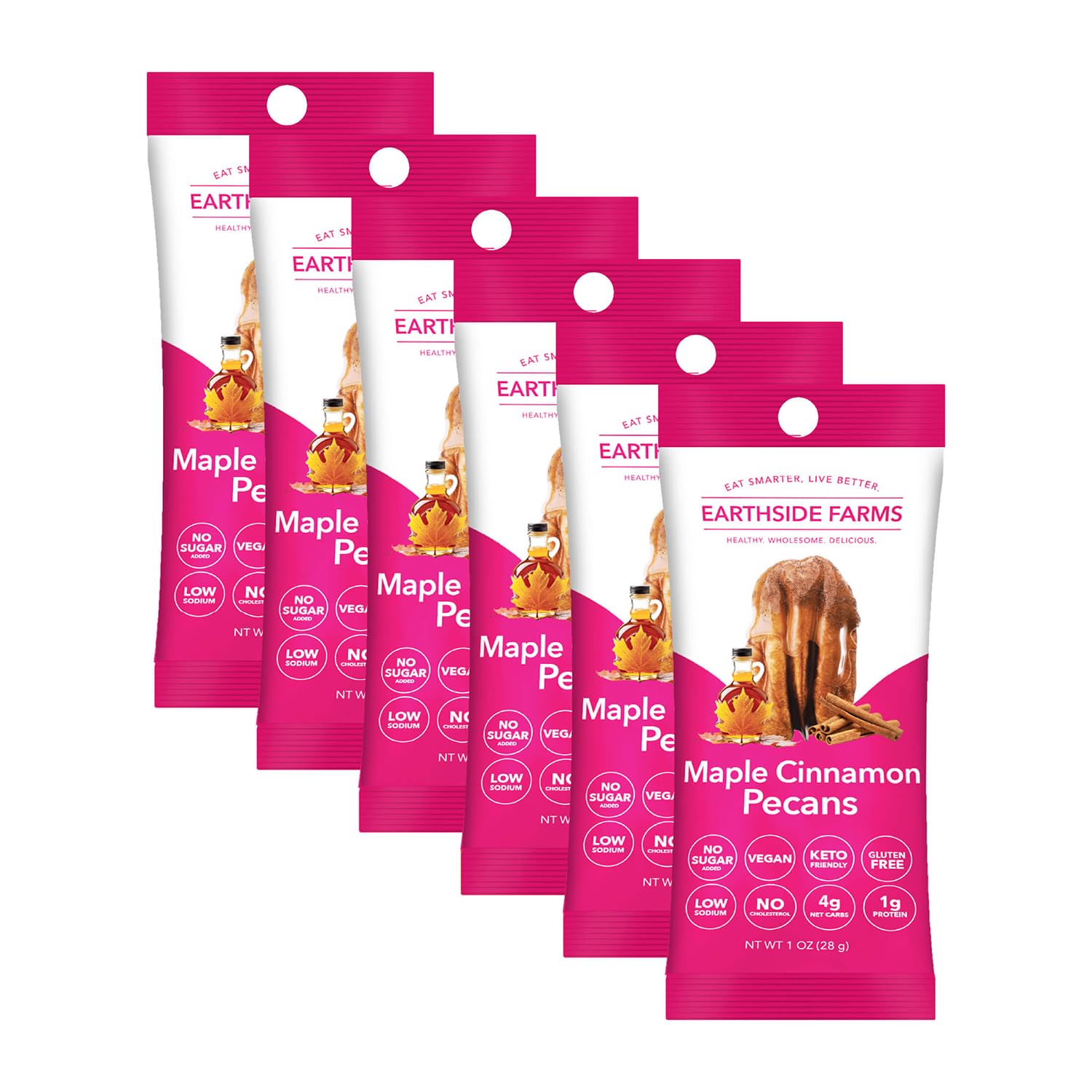 Earthside Farms Maple Cinnamon Pecans - Keto Friendly Candied Nuts Snack Packs | Healthy Trail Mix for Adults | Perfect for Office Snacks, Hiking & Travel