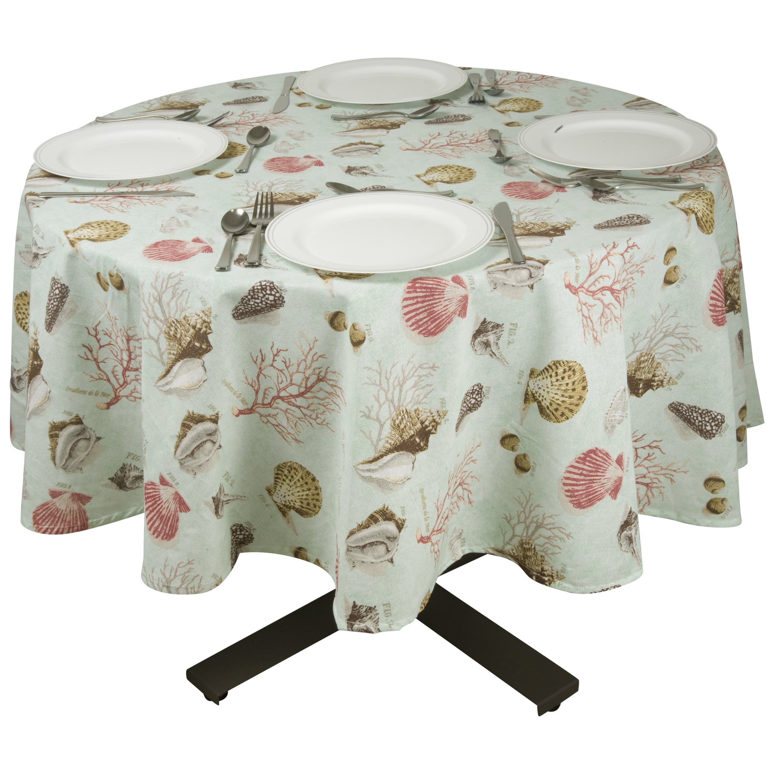 Premium Quality Raymond Waites Aqua Sealife Round Tablecloth - 70 Inch Diameter Waterproof Table Linen for Dining, Parties & Outdoor Events