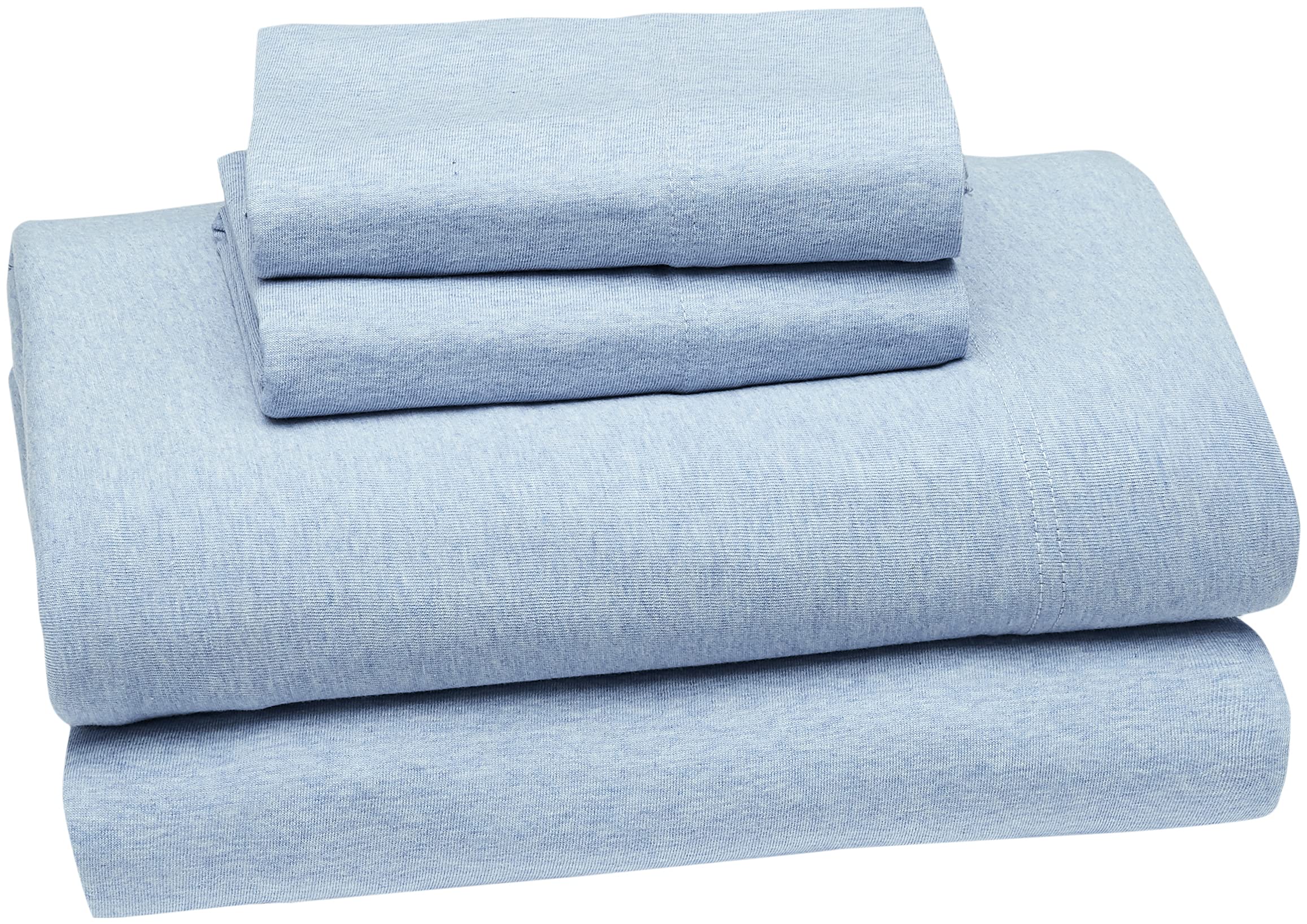 Amazon Basics Cotton Jersey Blend Bed Sheet Set - Queen Size, Soft Breathable Wrinkle-Resistant Bedding, Blue Heather - Perfect for Home, Hotel & Guest Room Comfort