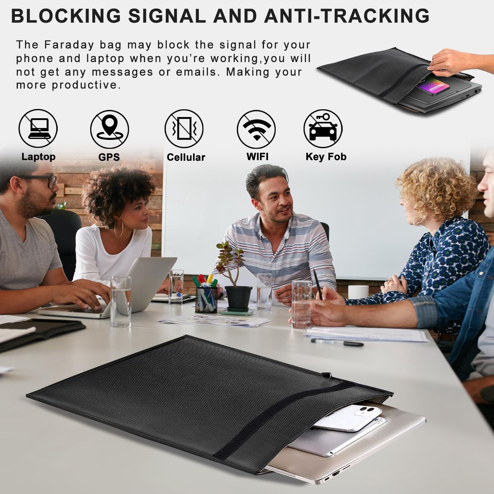 5 Pack Faraday Bags for Laptops, Tablets, Phones & Car Keys - Large Faraday Cage with Handle, Fireproof & Waterproof RFID Signal Blocker EMP Protection - Anti-Tracking Security for Travel, Home & Office Use