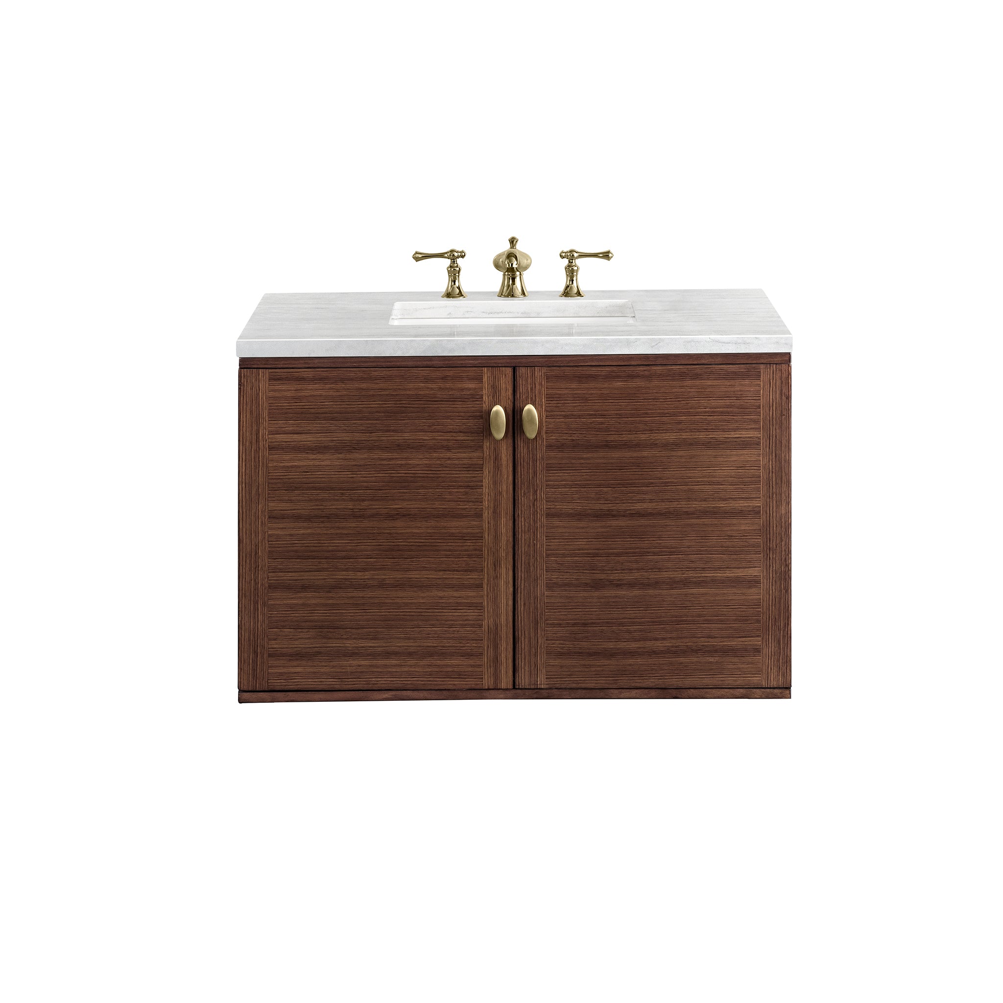 Amberly 36 Inch Single Bathroom Vanity with 3CM Arctic Fall Top - Mid Century Modern Walnut Design for Small Space Bathroom Remodeling & Home Decor
