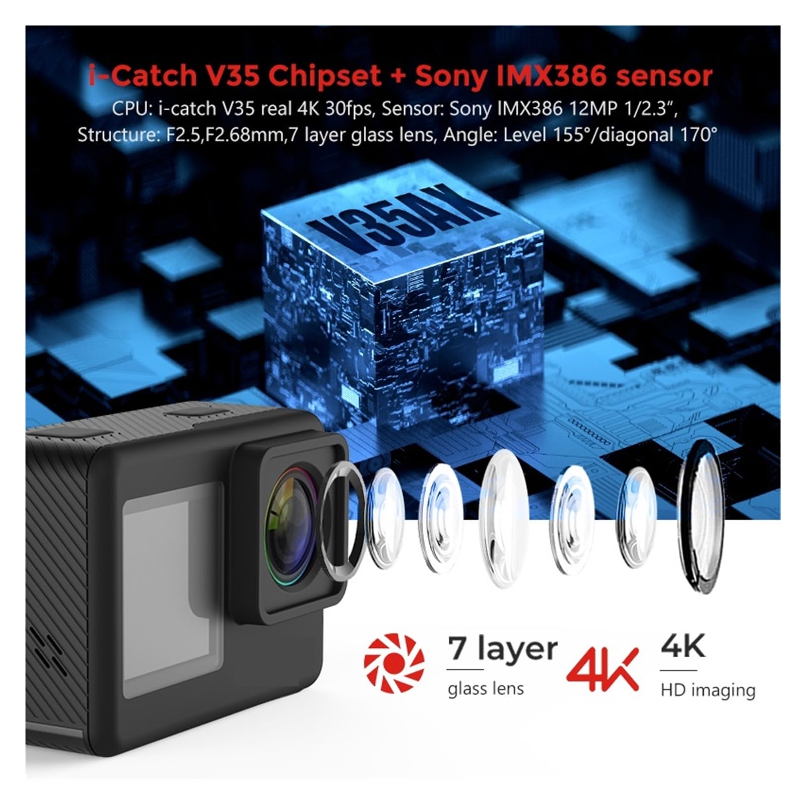 MZZYG 4K Action Camera with Touch Screen & Remote Control - Waterproof Sports Camera for Vlogging, Diving, Cycling & Outdoor Adventures (Bundle Includes Remote)