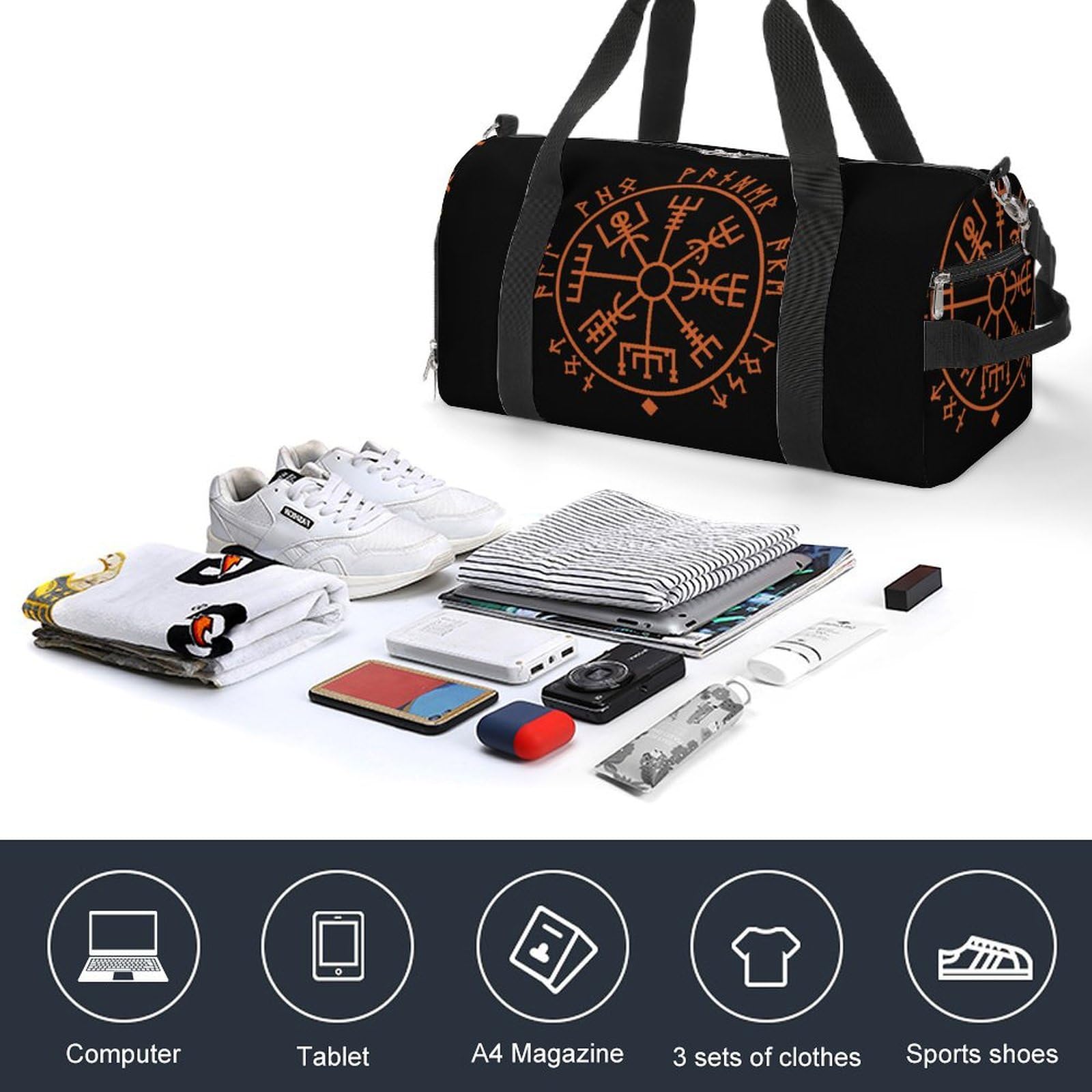 Viking Compass Travel Duffel Bag - Lightweight Sports Gym Tote with Shoe Compartment for Men & Women - Perfect for Travel, Workout, Gym, and Weekend Getaways