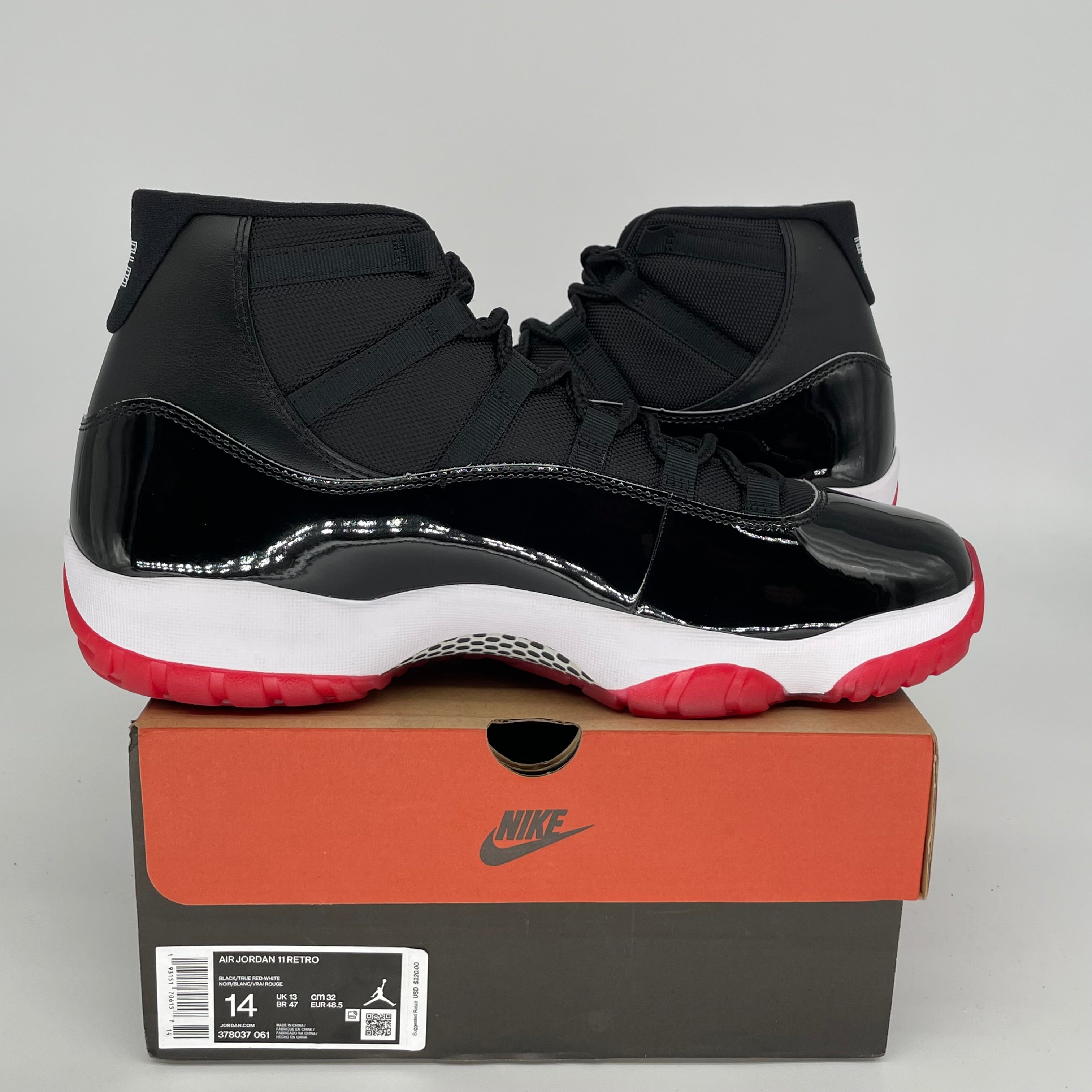 Original Air Jordan 11 Retro 'Bred' Basketball Shoes - Men's Size 14 (378037-061) - Perfect for Court Performance & Sneaker Collectors