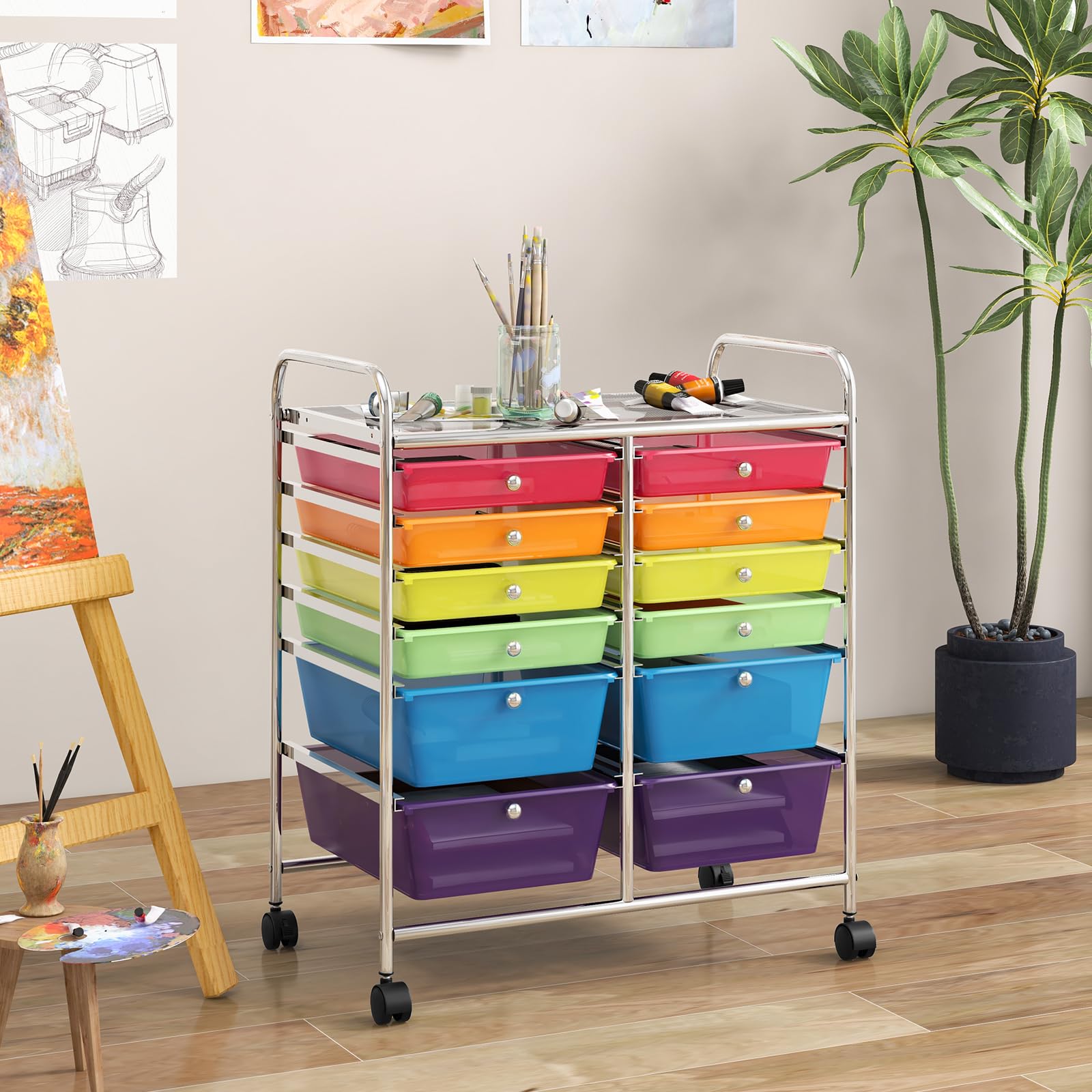 RELAX4LIFE 12-Drawer Rolling Craft Storage Cart with Wheels - Mobile Organizer for Art Supplies, Office, School & Beauty Salon | Space-Saving Utility Cart for Home, Studio & Workplace (Color)
