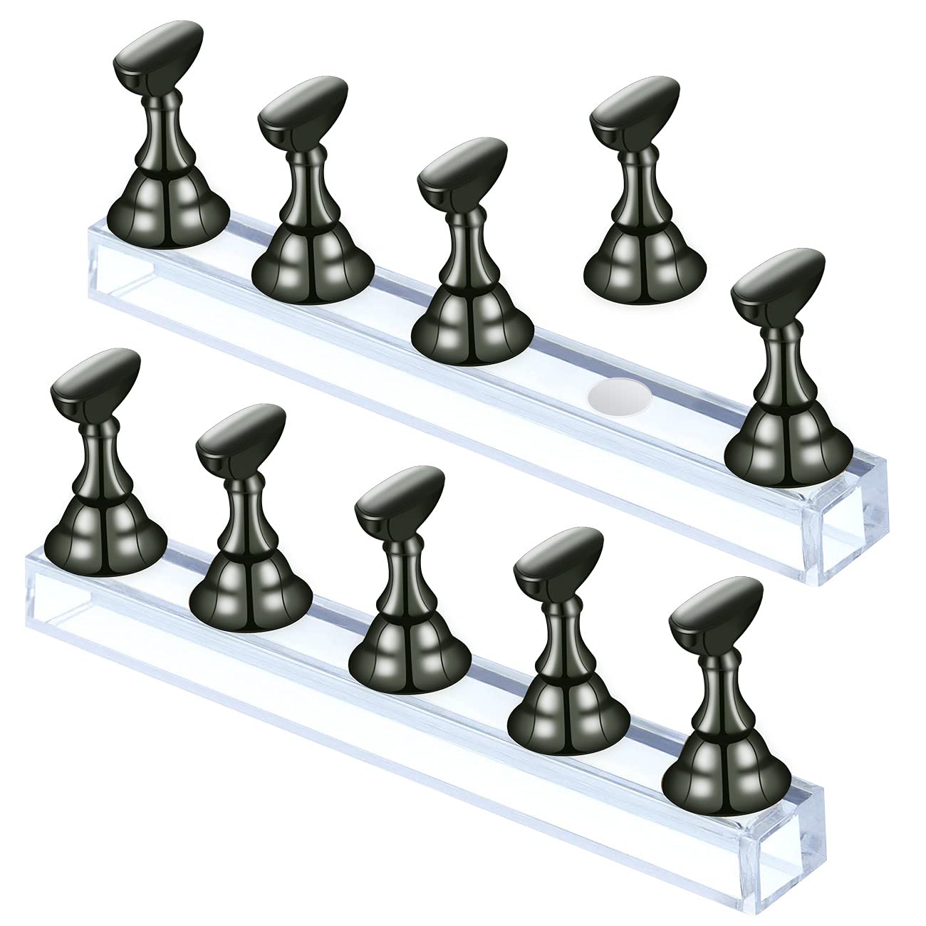 Magnetic Acrylic Nail Display Stand - 2 Pack Nail Art Practice Holder for False Tips & Manicure Tools (Bright Black) | Perfect for Salon Professionals, DIY Nail Artists & Home Manicure Practice