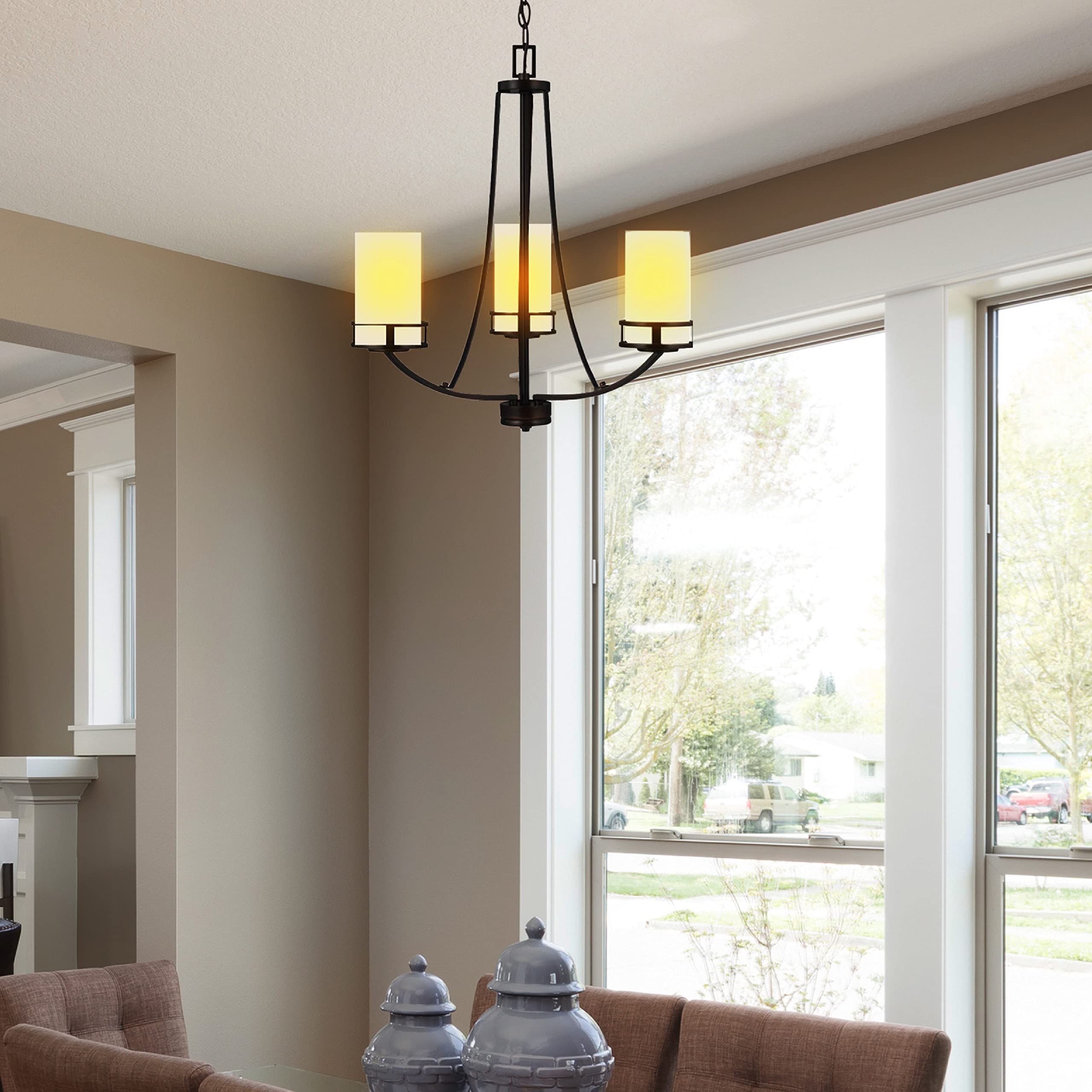 Generation Lighting 3-Light Robie Chandelier in Bronze (3121603-710) - Modern Ceiling Light Fixture for Dining Room, Living Room & Bedroom Decor | Uses A19 Standard or LED Bulbs | Perfect for Home Lighting, Interior Design & Ambiance Creation
