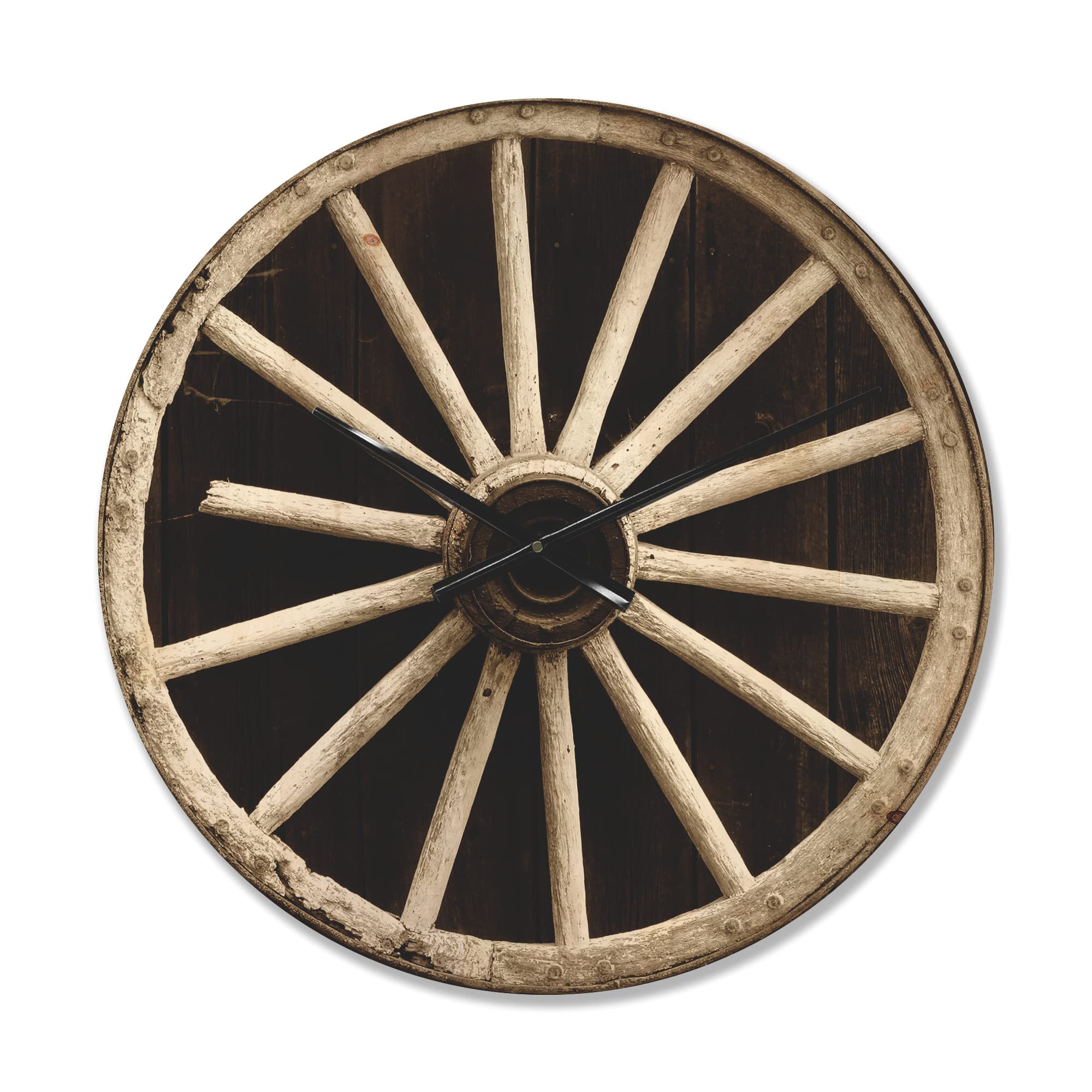 Vintage Sepia Country Wagon Wheel Wall Clock - Large Farmhouse Wooden Clock for Living Room, Kitchen, Bedroom Décor - Rustic Cottage Style Oversized Decorative Clock for Home & Office