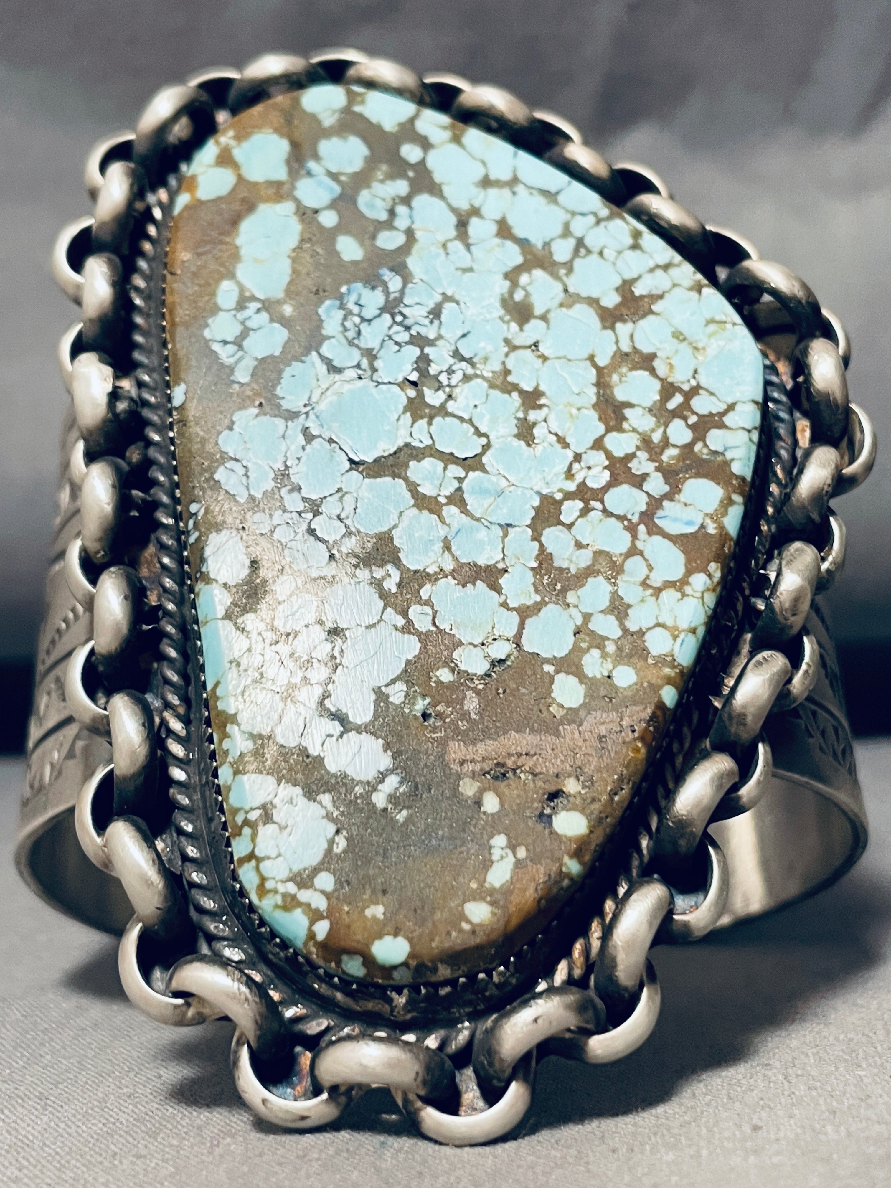 Authentic Native American Navajo Turquoise Sterling Silver Bracelet - 177g Handmade Interlocking #8 Design for Women, Perfect for Boho Fashion & Spiritual Healing Jewelry