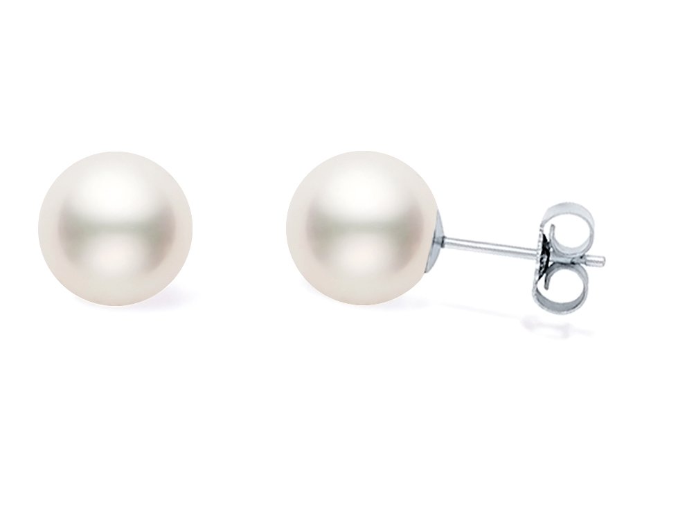 14K Gold AA+ Quality Japanese White Akoya Cultured Pearl Stud Earrings for Women - Elegant & Timeless Jewelry for Weddings, Parties & Special Occasions