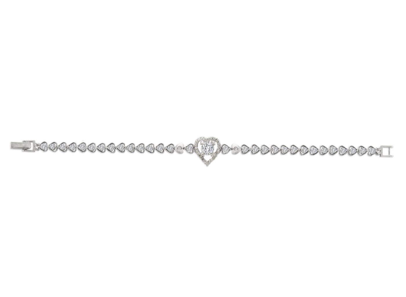 14K Gold Heart CZ Bracelet for Women - Elegant Yellow & White Cubic Zirconia Jewelry Gift - 7 Inch Adjustable - Perfect for Valentine's Day, Anniversary & Special Occasions