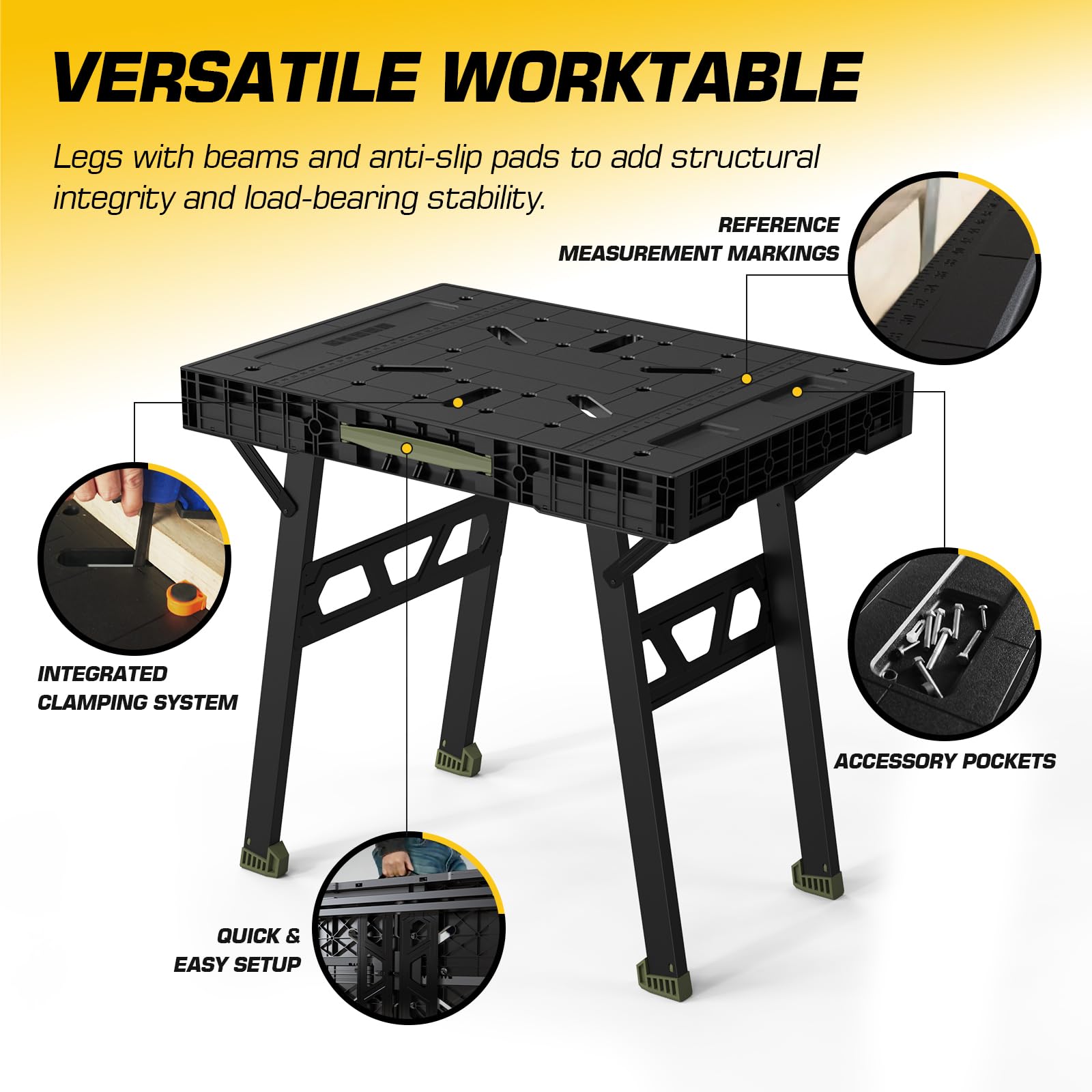 2-in-1 Portable Folding Workbench & Sawhorse - Heavy Duty 1000 lbs Capacity, 34